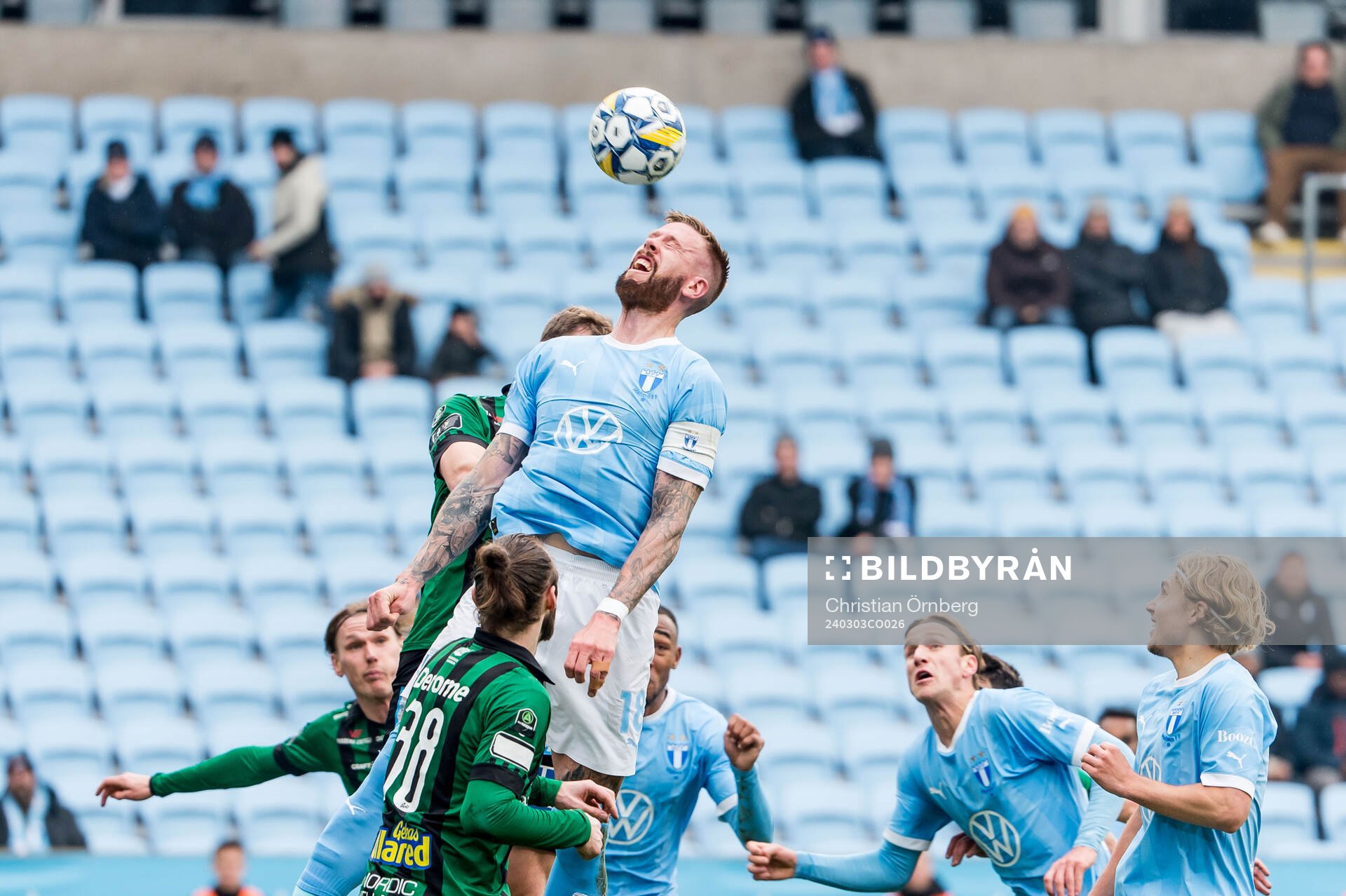 Malmö FFs Pontus Jansson under fotbollsmatchen i Svenska Cupen mellan Malmö FF och Varberg den 3 mars 2024 i Malmö. 