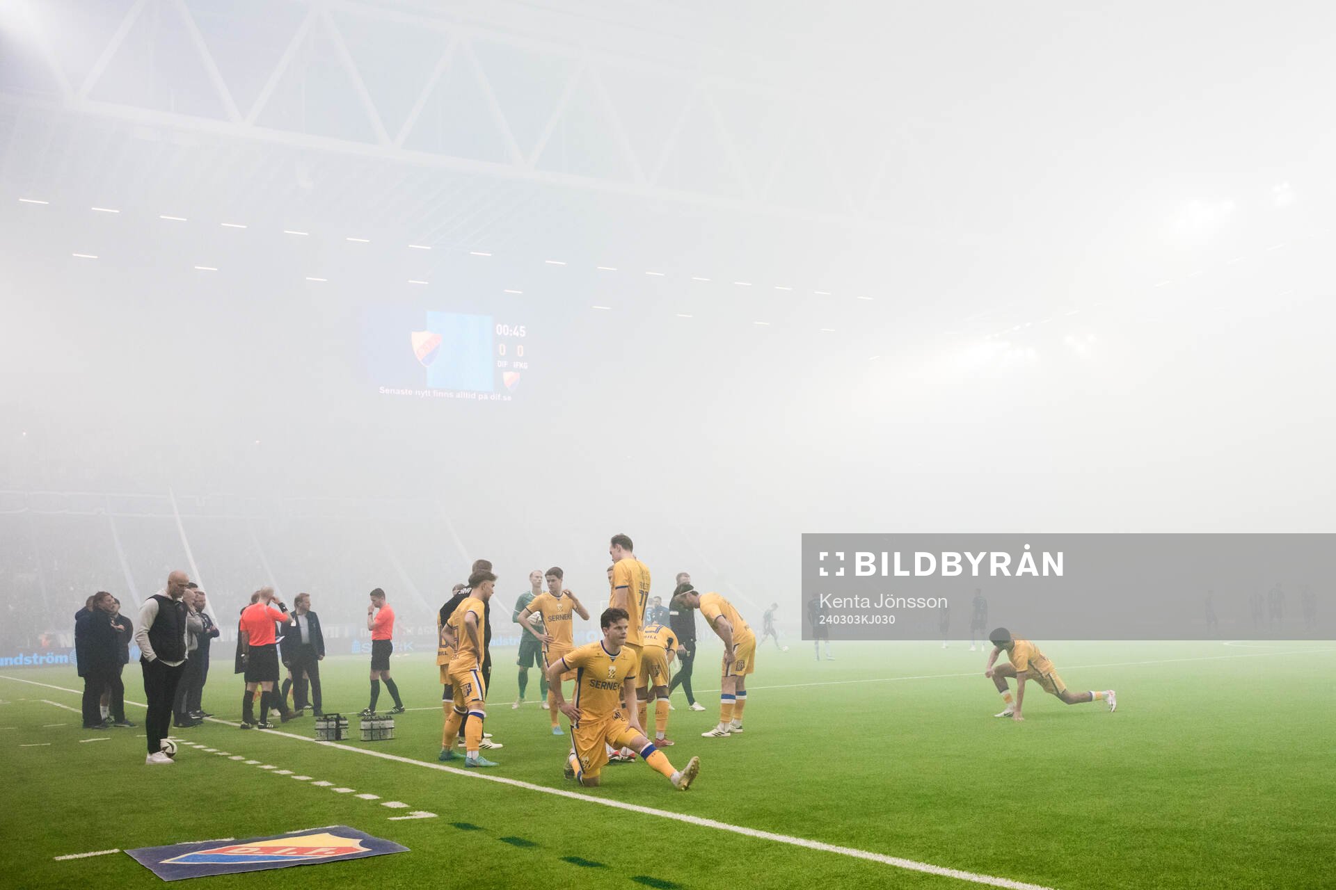 Spelavbrott på grund av rök från pyroteknik