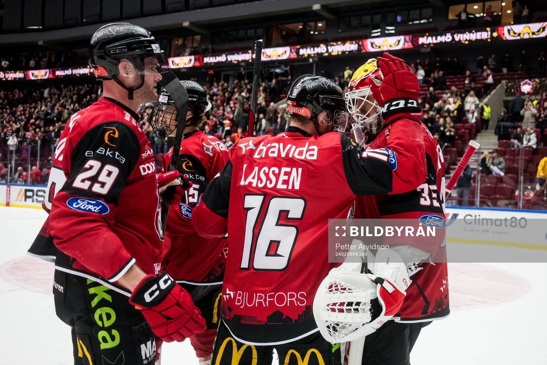 Malmö Redhawks Kim Rosdahl, Matias Lassen och målvakt