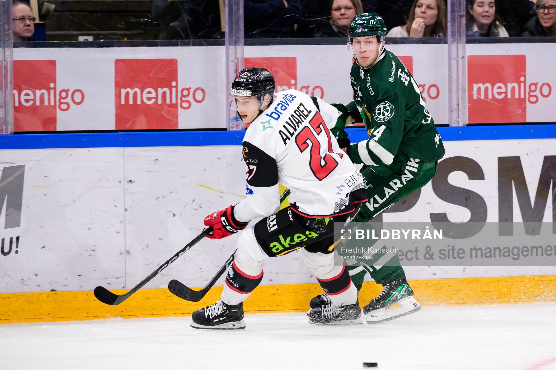 Malmö Redhawks Robin Alvarez och Färjestads Victor Ejdsell
