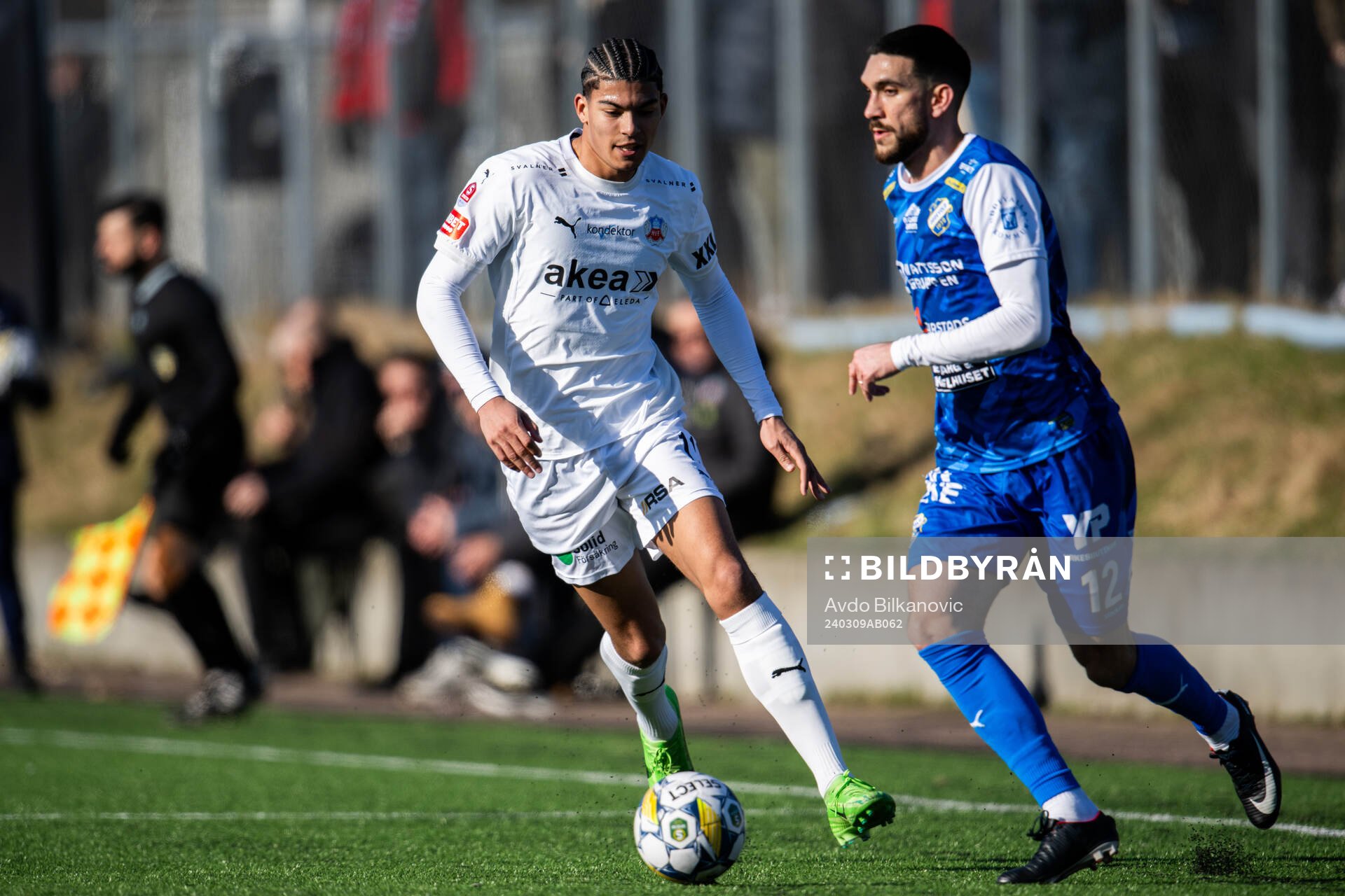 Helsingborgs Milan Silva Rasmussen under fotbollsmatchen i träningsmatchen mellan Helsingborg och Oddevold den 9 mars 2024 i Helsingborg.