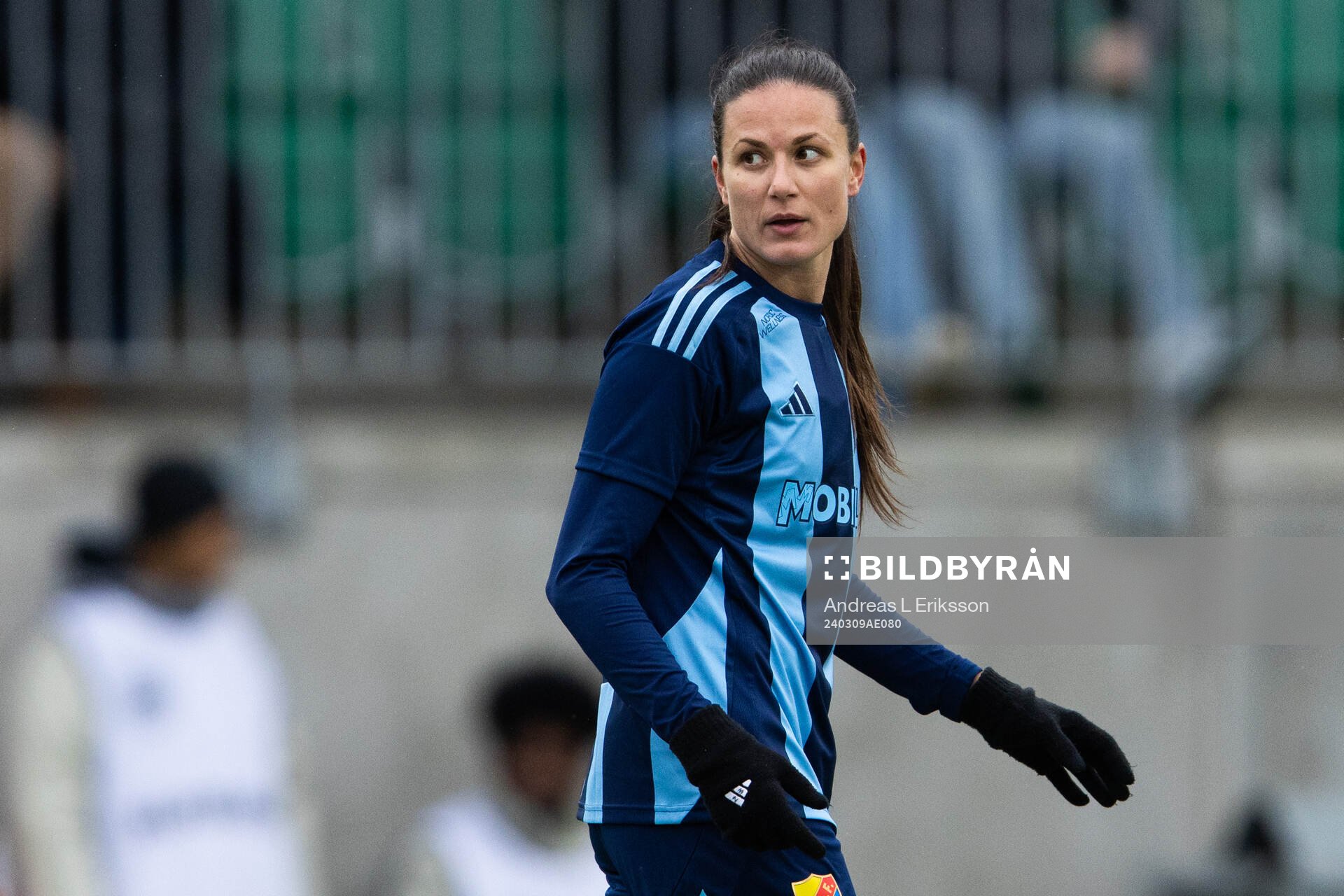 Djurgårdens Beata Kollmats under fotbollsmatchen i Svenska Cupen mellan Hammarby och Djurgården den 9 mars 2024 i Stockholm. 