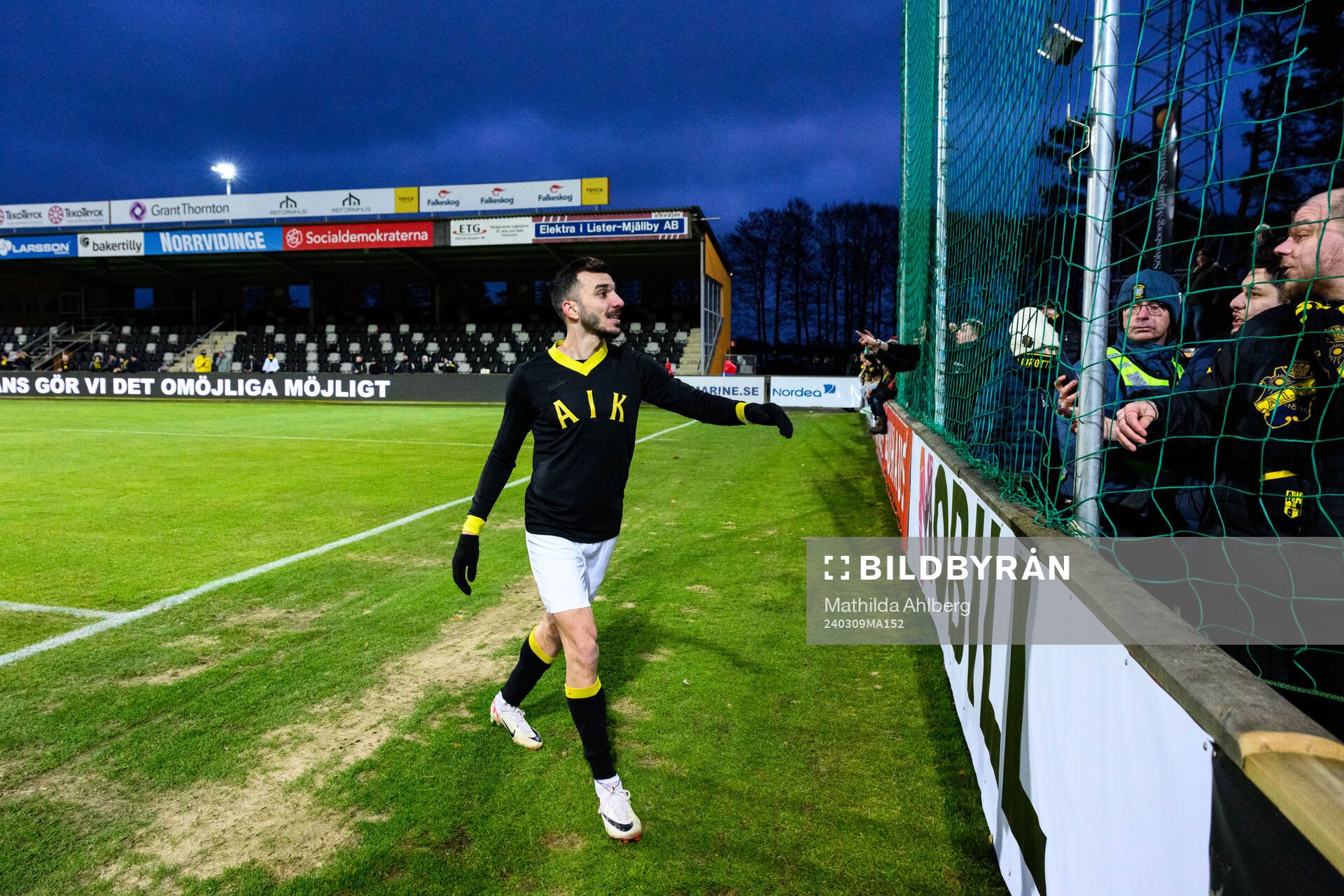 AIKs Ioannis Pittas efter kvartsfinalen i Svenska Cupen mellan Mjällby och AIK den 9 mars 2024 i Mjällby. 