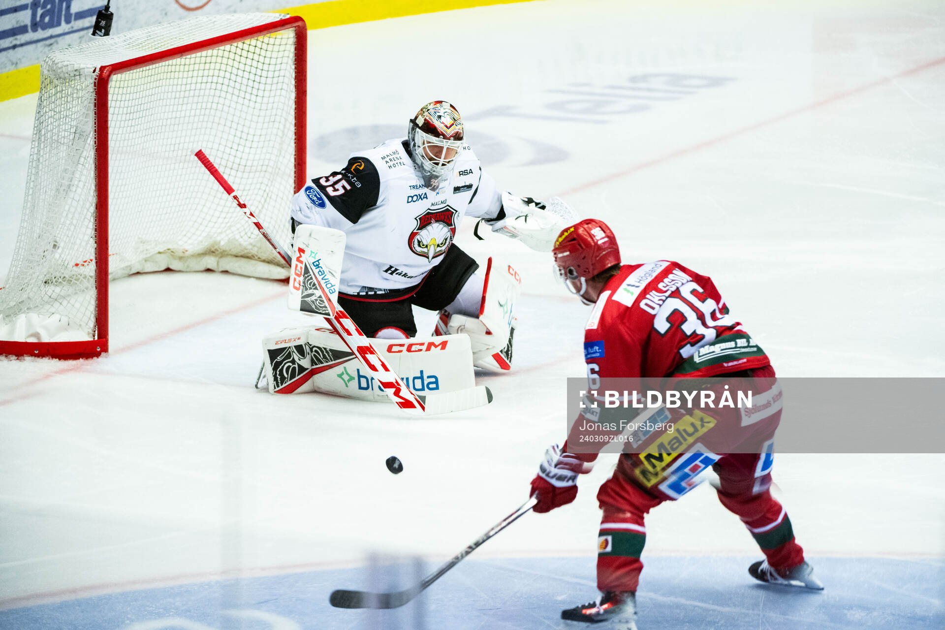 Malmö Redhawks målvakt Adam Werner och MoDos Sebastian