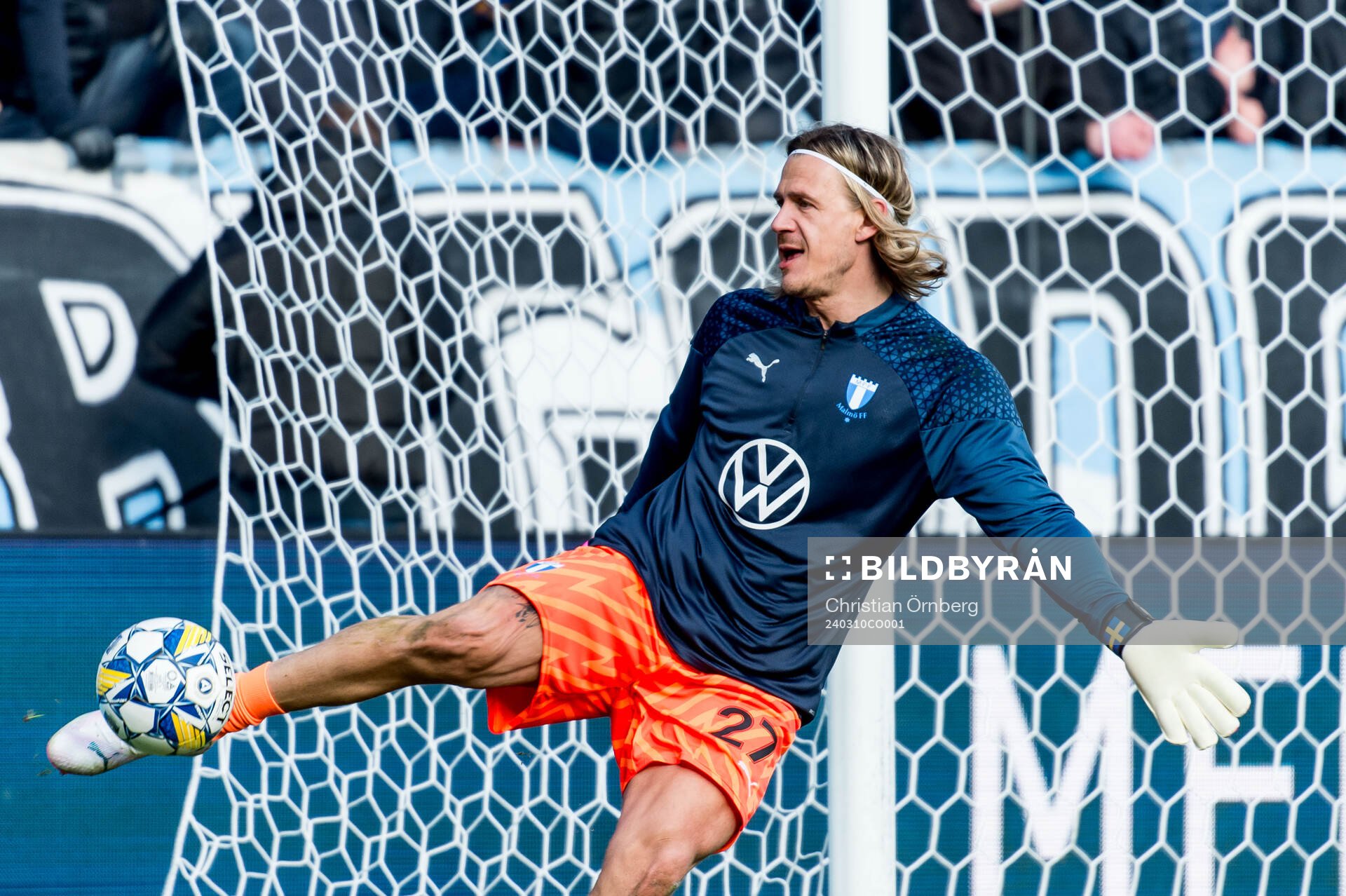 Malmö FFs målvakt Johan Dahlin inför kvartsfinalen i Svenska Cupen mellan Malmö FF och IFK Norrköping den 10 mars 2024 i Malmö.