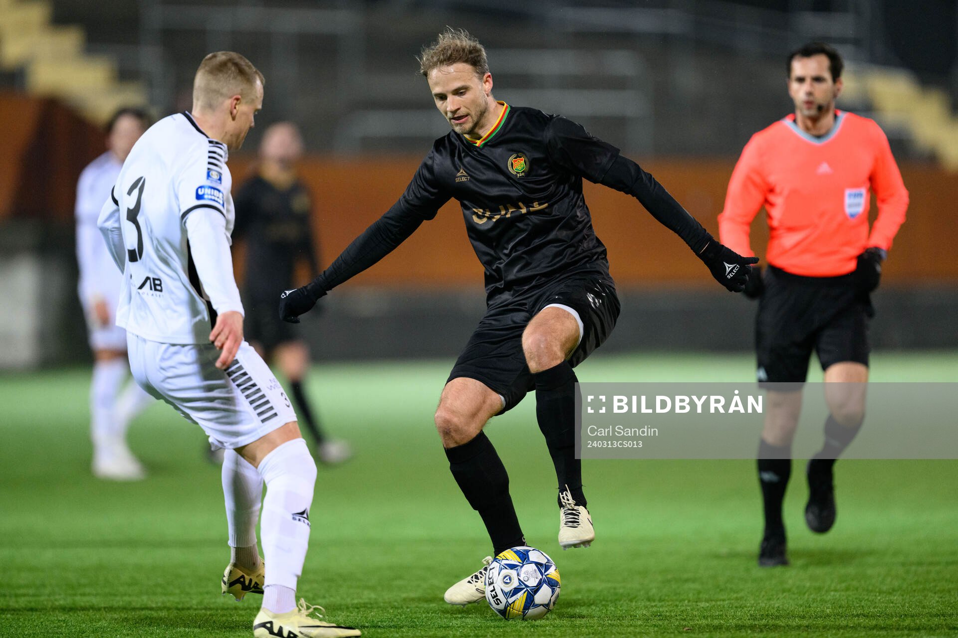 GAISs Gustav Lundgren under träningsmatchen i fotboll mellan GAIS och Utsikten den 13 mars 2024 i Göteborg. 