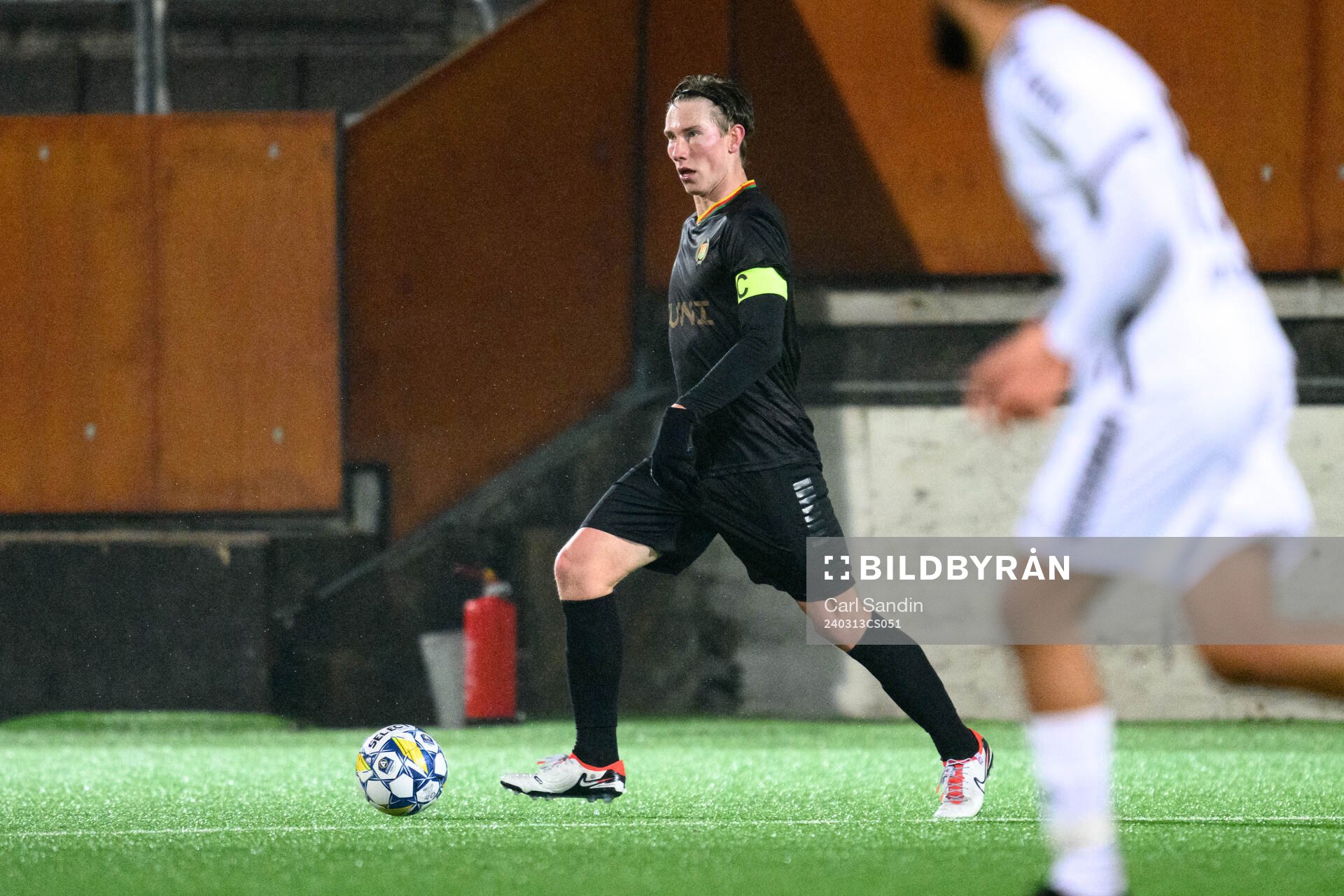 GAISs Robin Frej under träningsmatchen i fotboll mellan GAIS och Utsikten den 13 mars 2024 i Göteborg. 