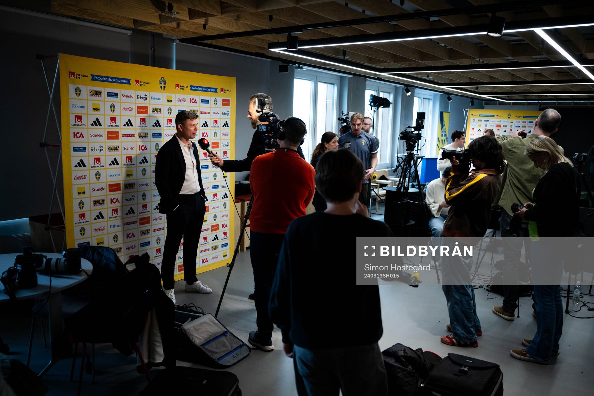 Head coach Jon Dahl Tomasson of the Swedish national football team at a press conference on March 13, 2024 in Stockholm.
