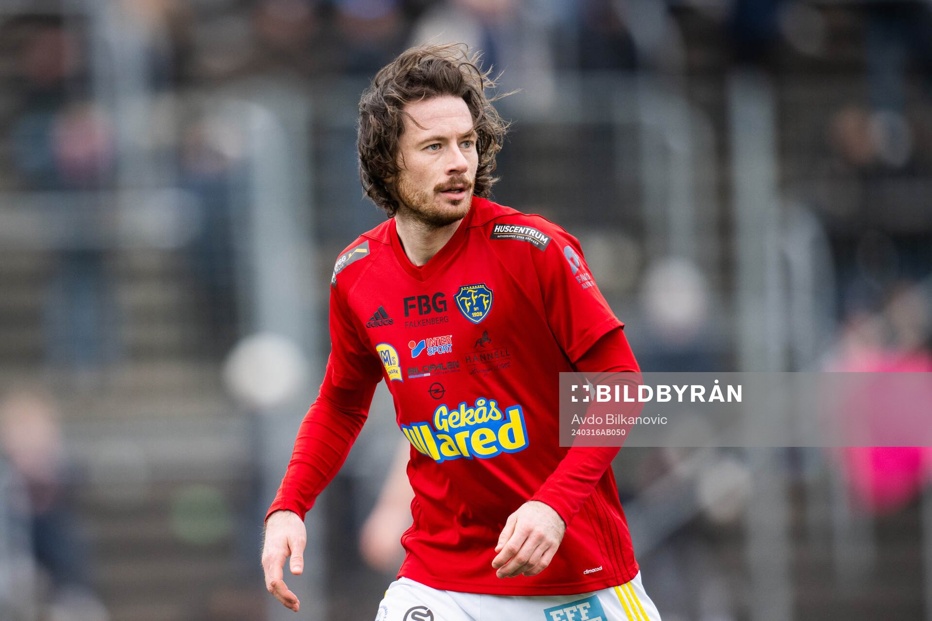 Falkenbergs Rasmus Andersson under fotbollsmatchen i träningsmatchen mellan Helsingborg och Falkenberg den 16 mars 2024 i Helsingborg. 