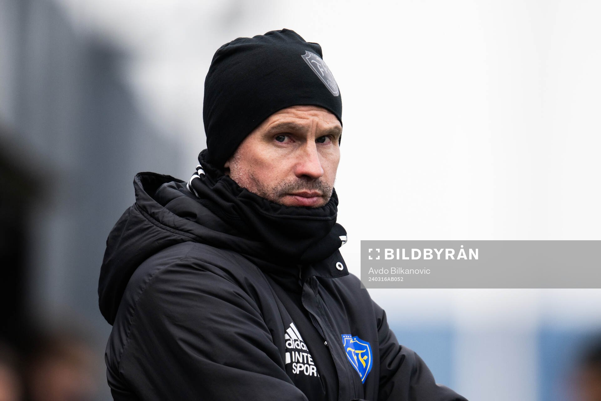 Falkenbergs tränare Christoffer Andersson under fotbollsmatchen i träningsmatchen mellan Helsingborg och Falkenberg den 16 mars 2024 i Helsingborg.
