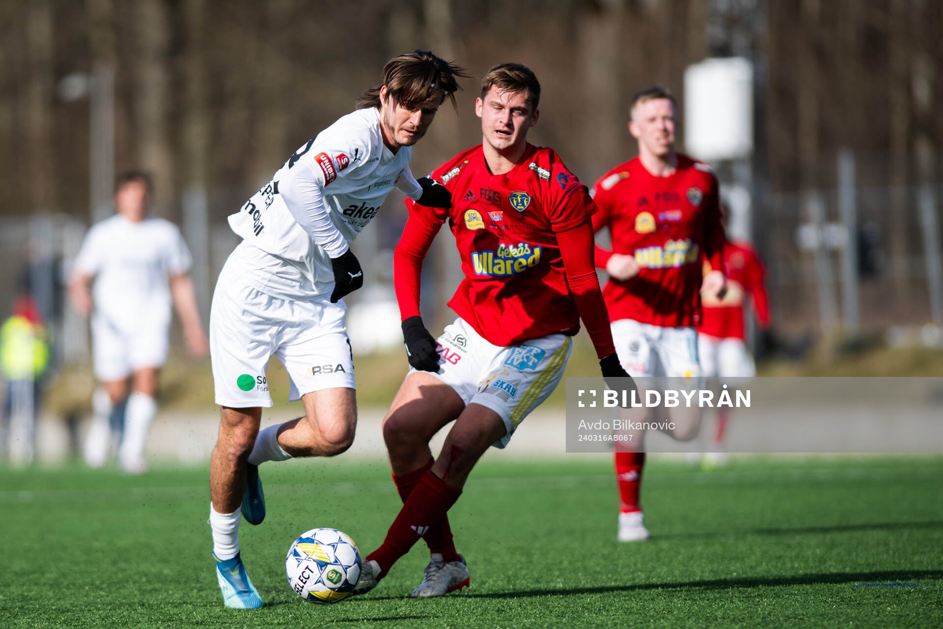 under fotbollsmatchen i träningsmatchen mellan Helsingborg och Falkenberg den 16 mars 2024 i Helsingborg. 