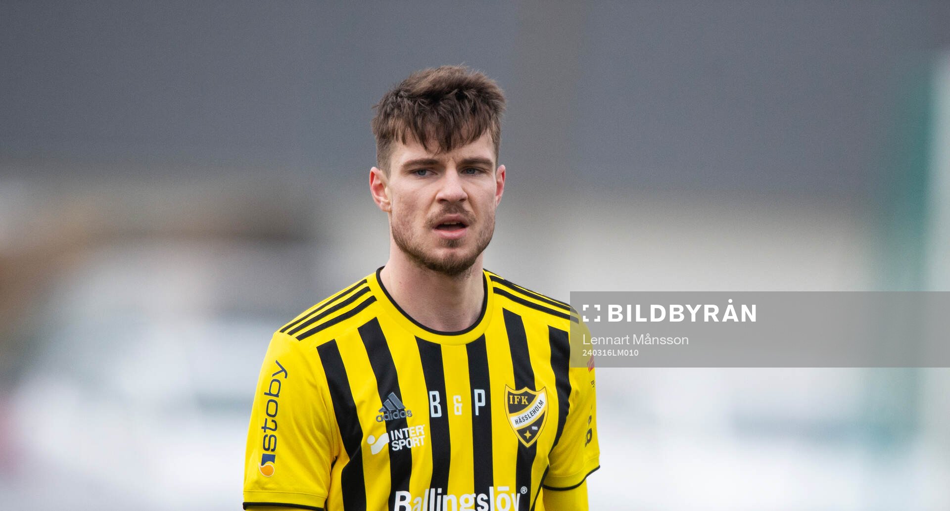 IFK Hässleholms Emil Voughan i träningsmatchen mellan IFK Hässleholm och Hovshaga i Hässleholm 16 mars 2024.