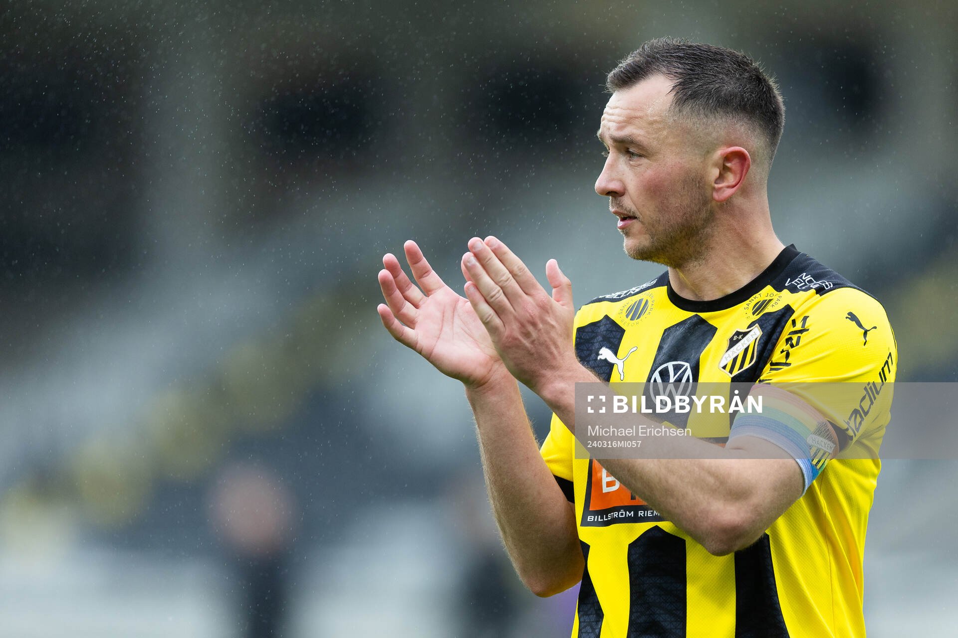 Häckens Even Hovland efter träningsmatchen i fotboll mellan BK Häcken och Elfsborg den 16 mars 2024 i Göteborg. 