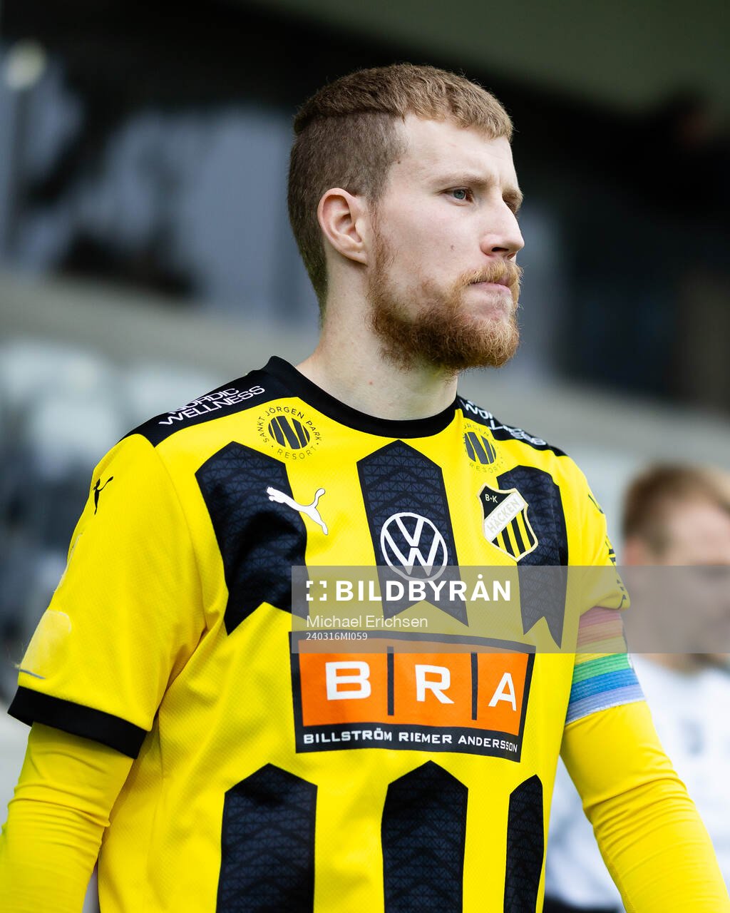 Häckens Simon Gustafson innan träningsmatchen i fotboll