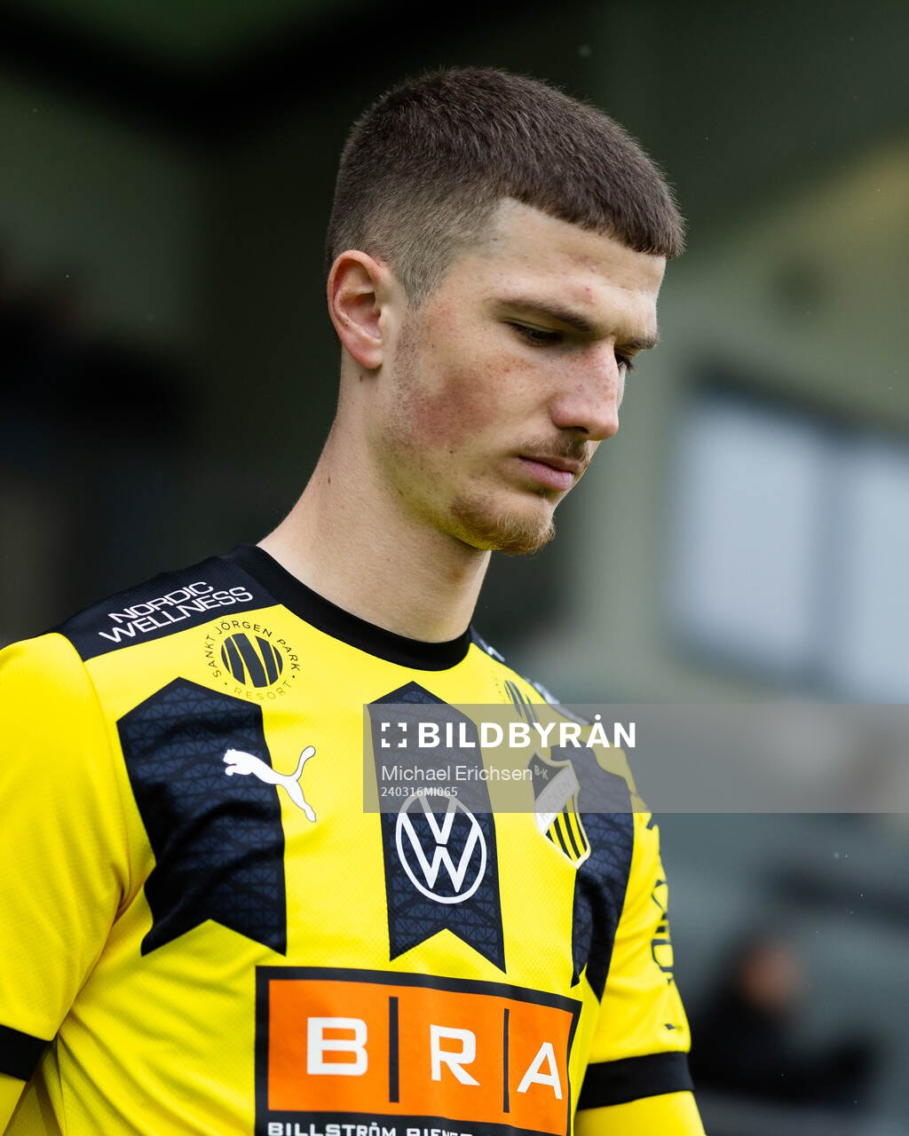 Häckens Nikola Zecevic innan träningsmatchen i fotboll mellan BK Häcken och Elfsborg den 16 mars 2024 i Göteborg. 