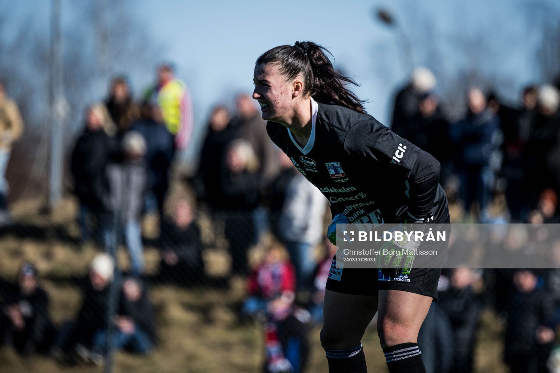 Vittsjös målvakt Lauren Brzykcy under fotbollsmatchen i Svenska Cupen mellan Vittsjö och FC Rosengård den 17 mars 2024 i Sösdala.