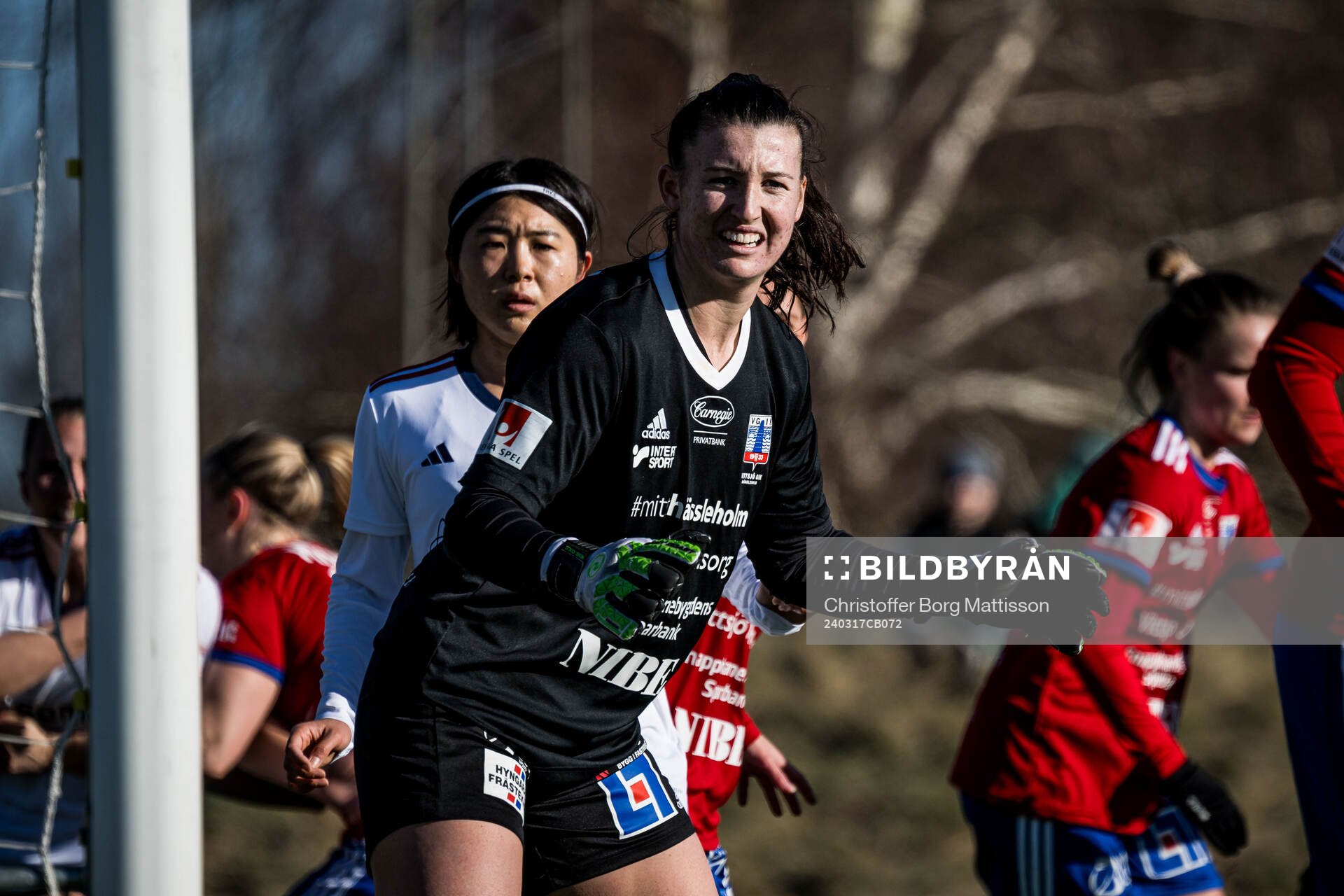 Vittsjös målvakt Lauren Brzykcy under fotbollsmatchen i Svenska Cupen mellan Vittsjö och FC Rosengård den 17 mars 2024 i Sösdala.