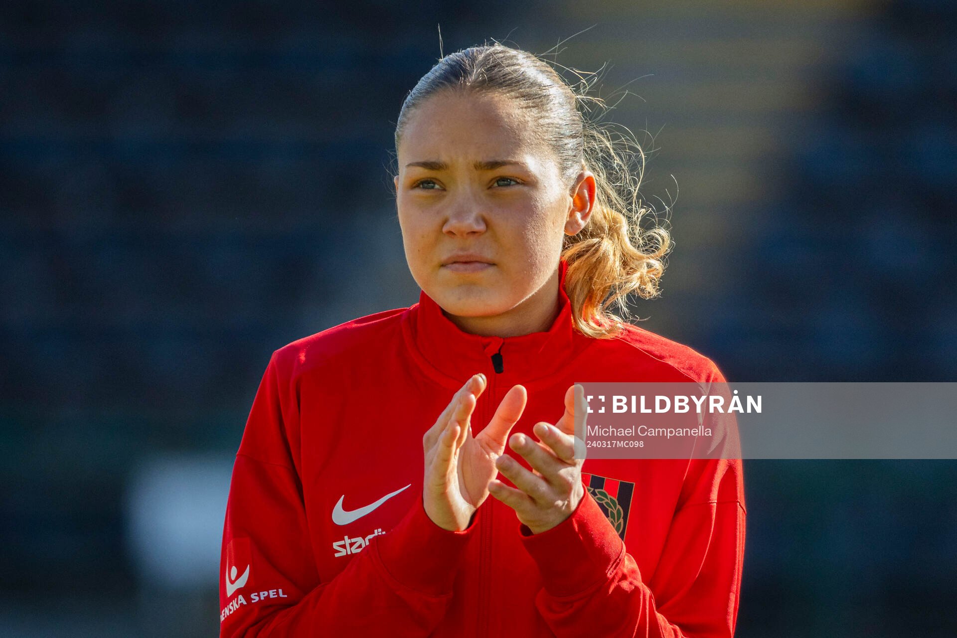 Brommapojkarnas Tuva Ölvestad under fotbollsmatchen i Svenska Cupen mellan Brommapojkarna och IK Uppsala den 17 mars 2024 i Stockholm.