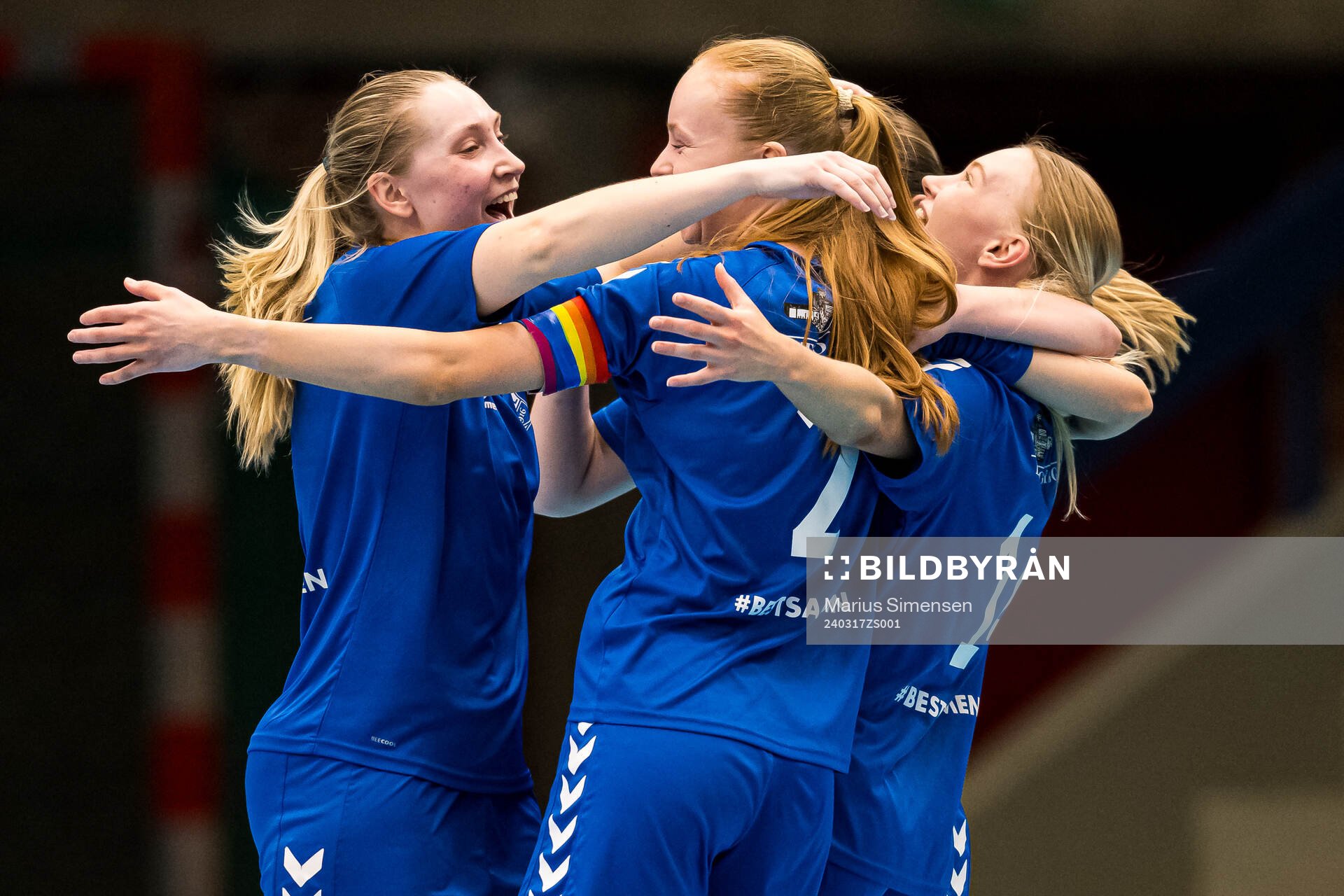 Marie Methi of Tiller celebrates after scoring the 0-2 goal during the Norwegian Championship futsal final match between NTNUI and Tiller on March 17, 2024 in Drammen.