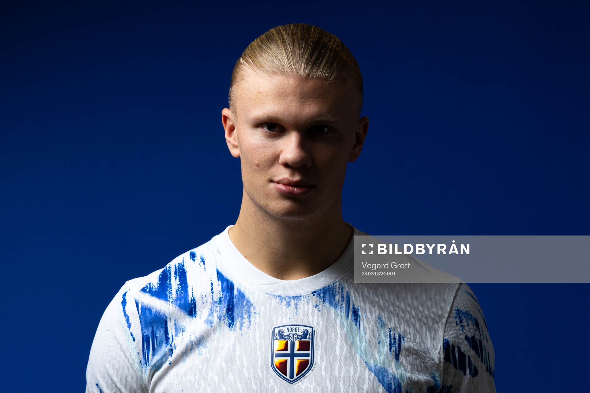 Erling Braut Haaland of the Norwegian national football team poses for a portrait on February 28, 2024 in Manchester. 