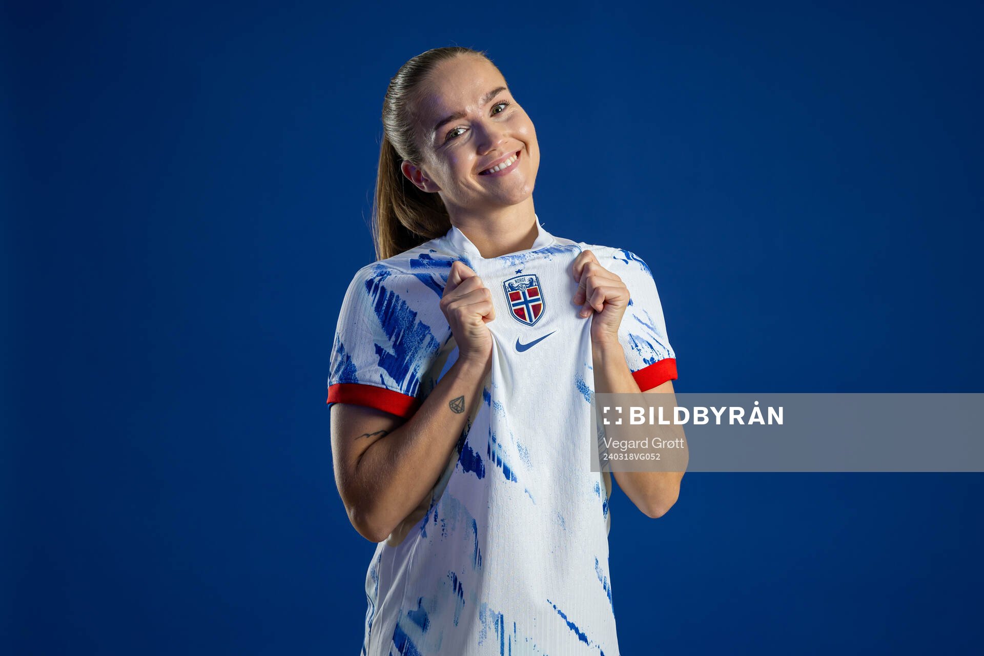 Guro Reiten of the Norwegian national football team poses