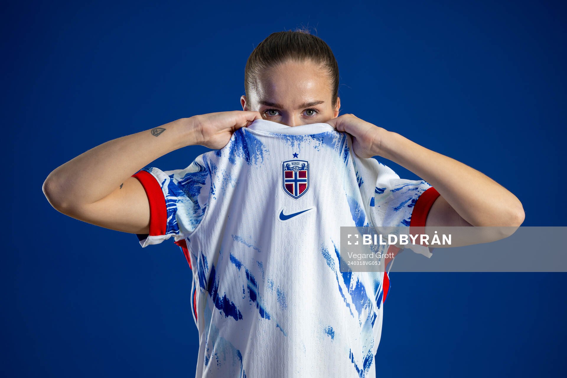 Guro Reiten of the Norwegian national football team poses for a portrait on February 19, 2024 in Stavanger. 