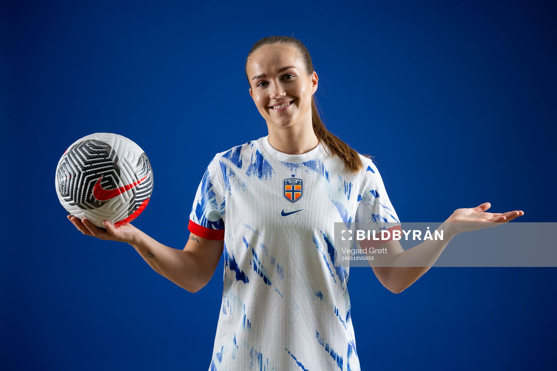 Guro Reiten of the Norwegian national football team poses