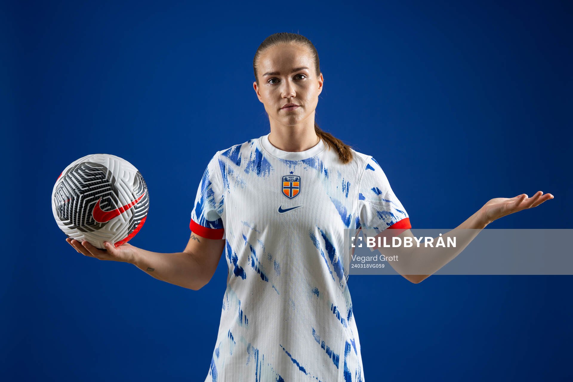 Guro Reiten of the Norwegian national football team poses for a portrait on February 19, 2024 in Stavanger. 