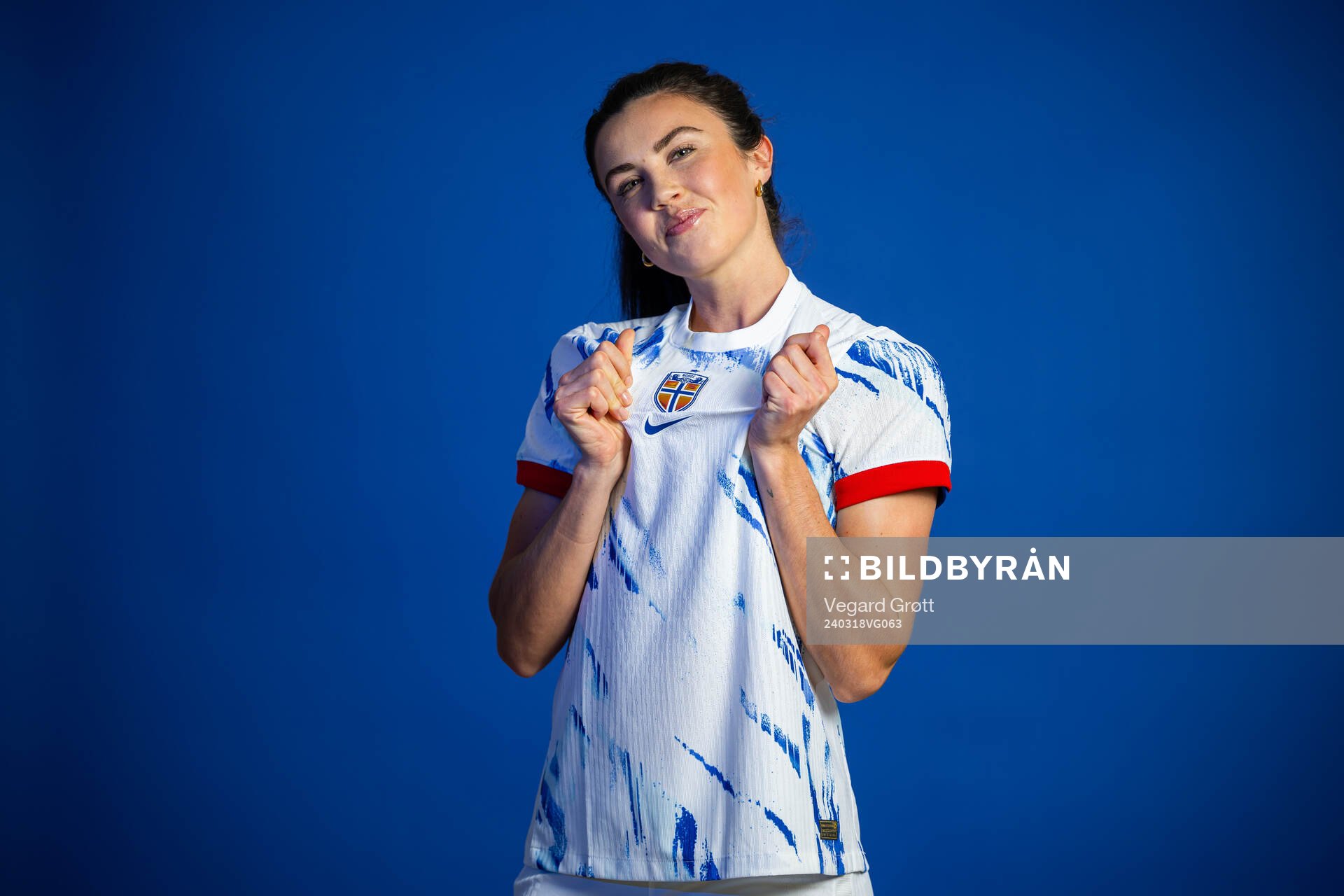 Ingrid Syrstad Engen of the Norwegian national football team poses for a portrait on February 19, 2024 in Stavanger. 