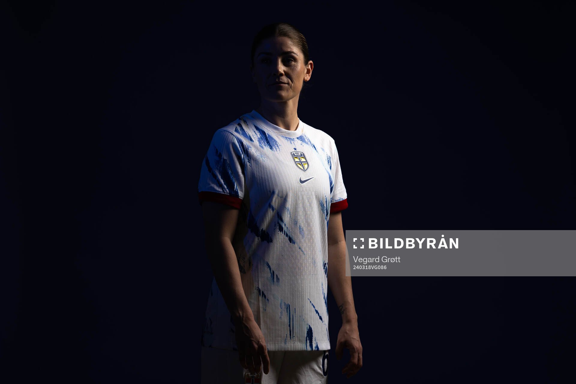 Maren Mjelde of the Norwegian national football team poses