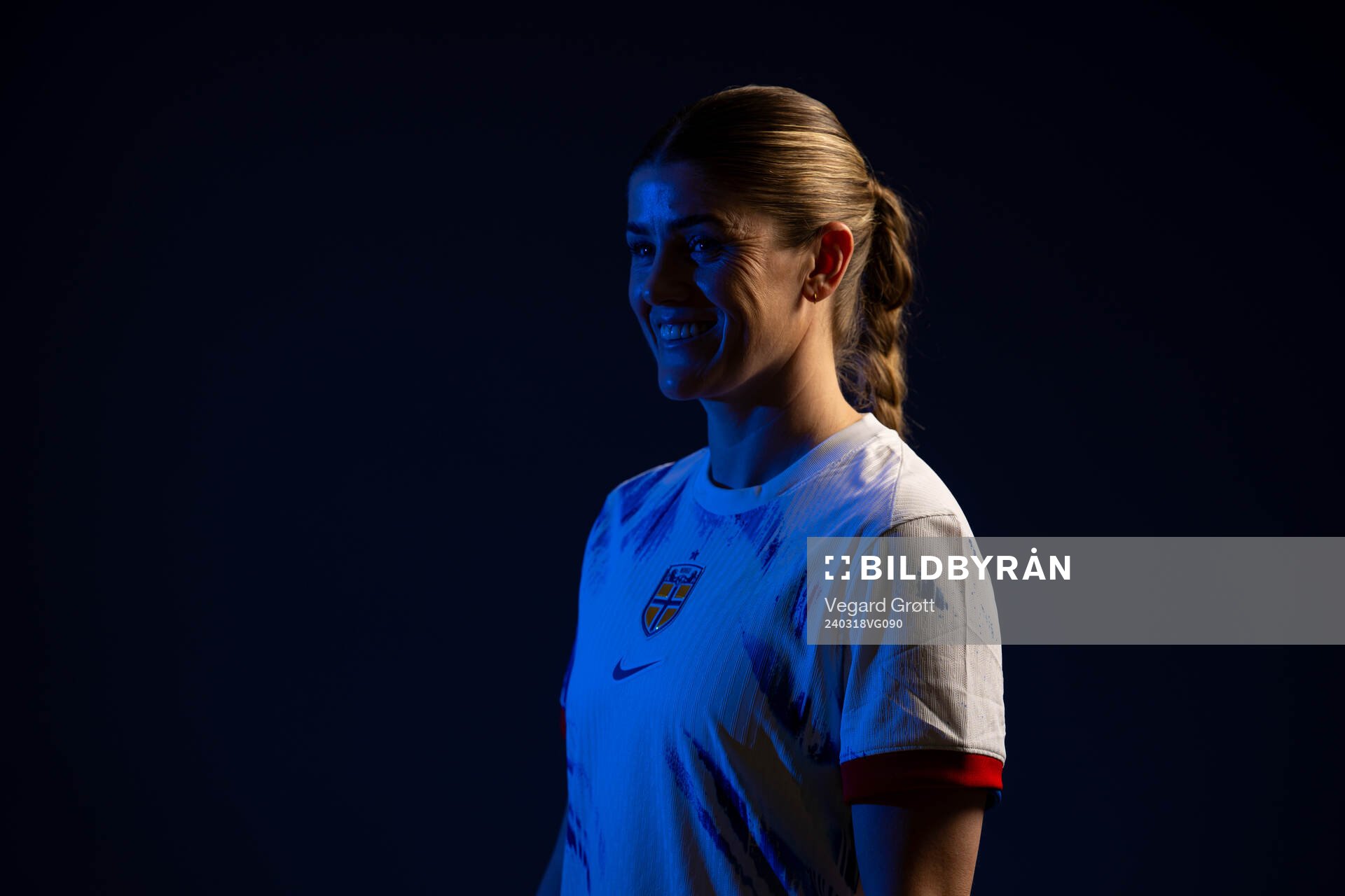 Maren Mjelde of the Norwegian national football team poses