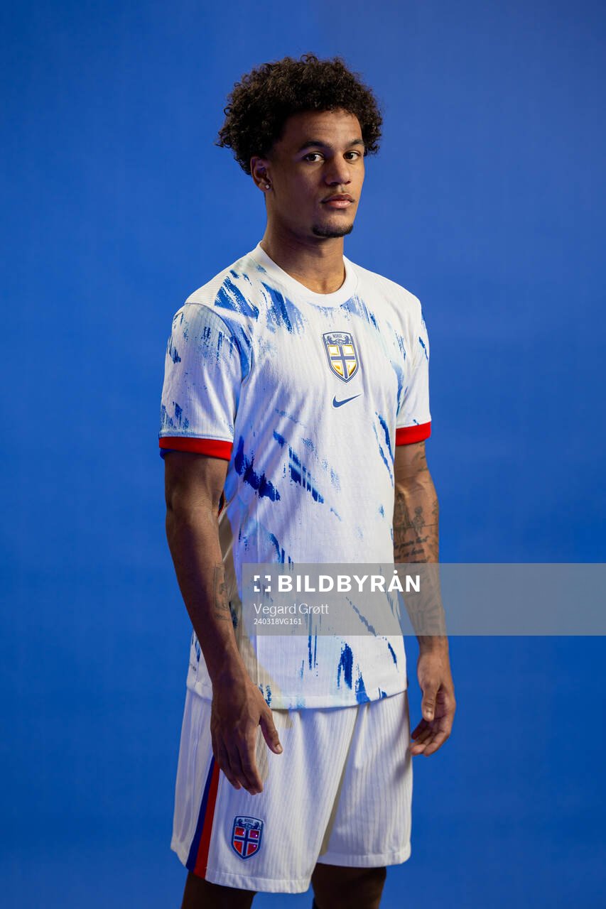 Oscar Bobb of the Norwegian national football team poses