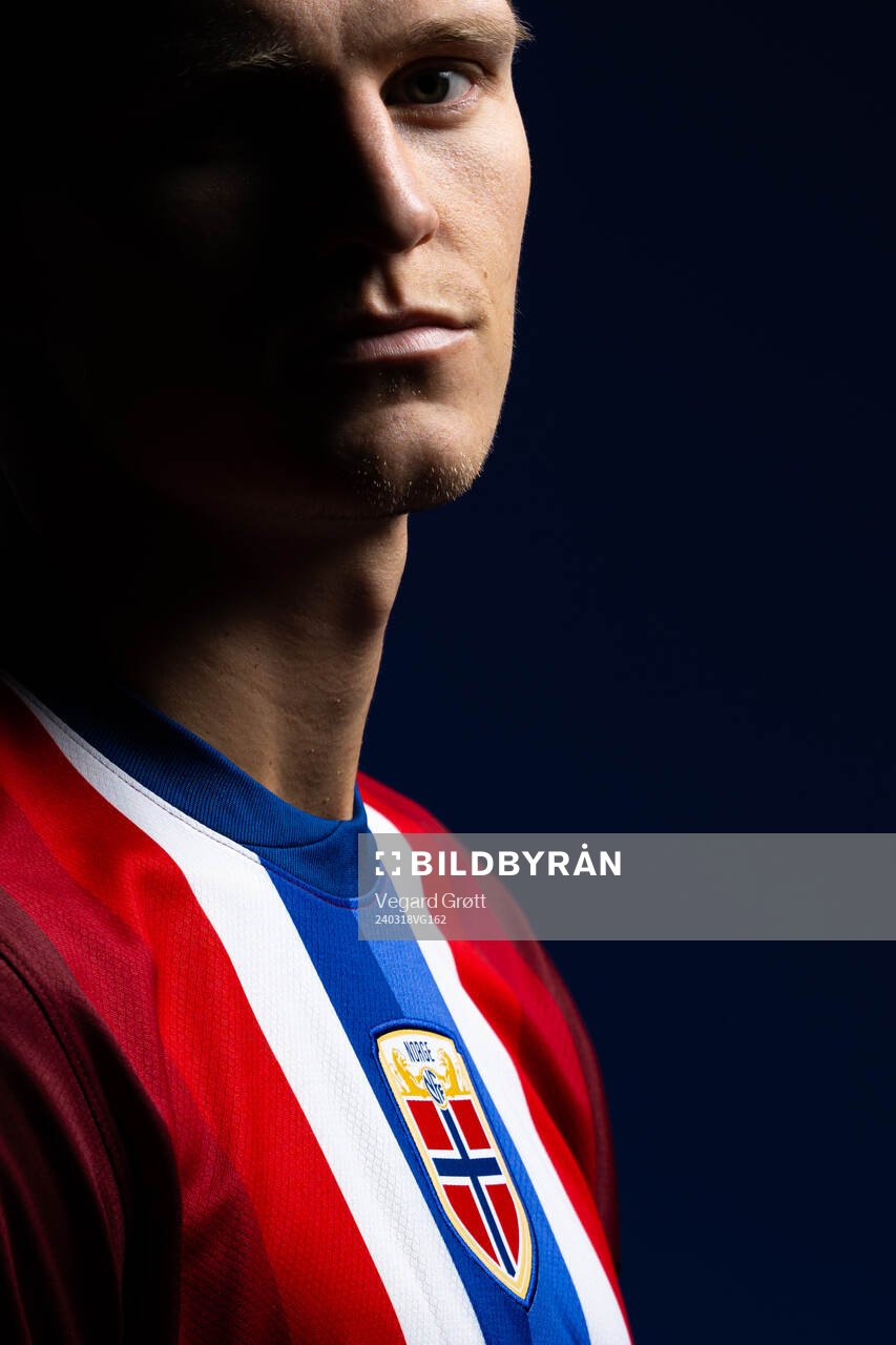 Martin Ødegaard of the Norwegian national football team poses for a portrait on February 29, 2024 in London. 