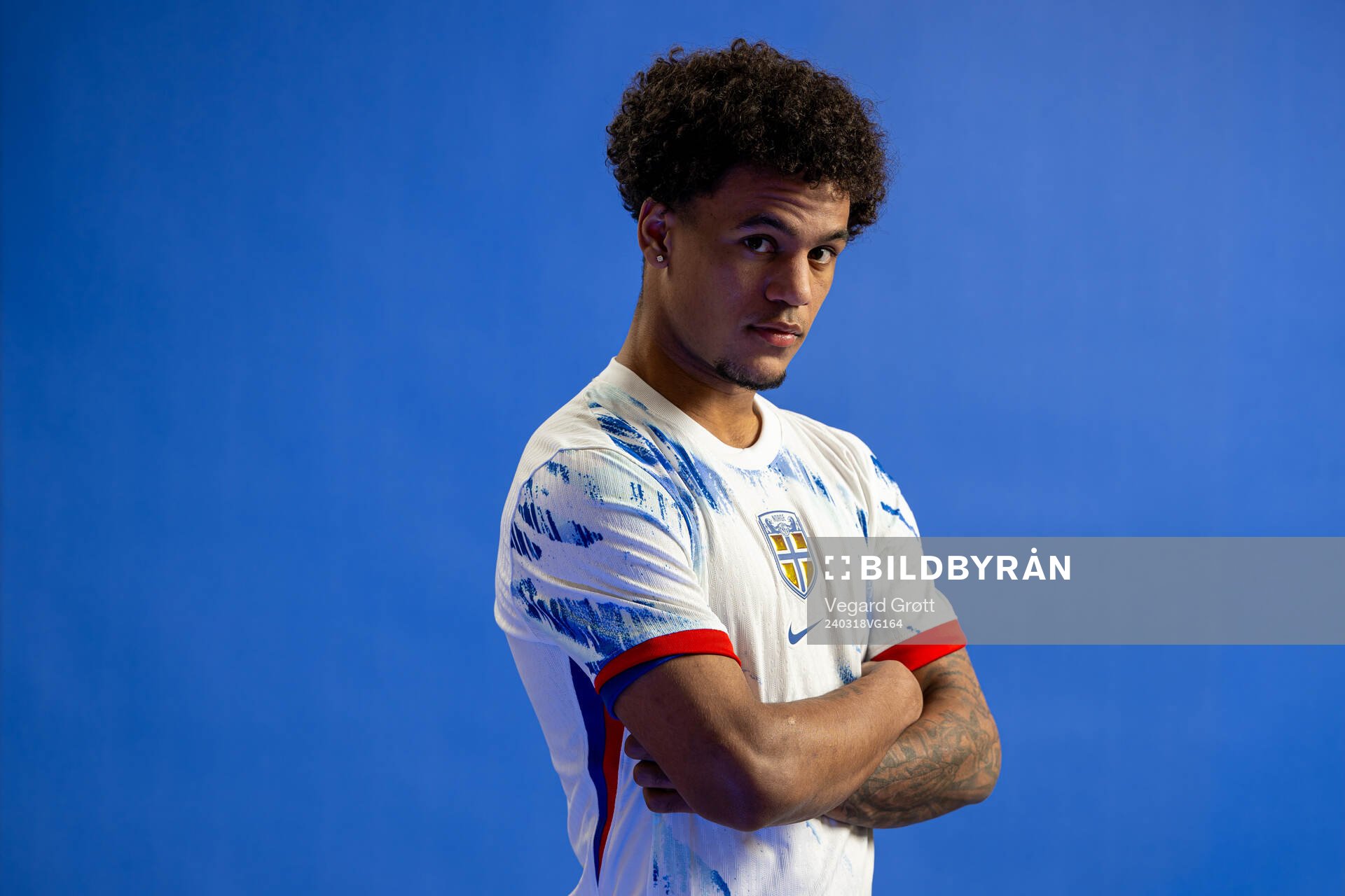 Oscar Bobb of the Norwegian national football team poses