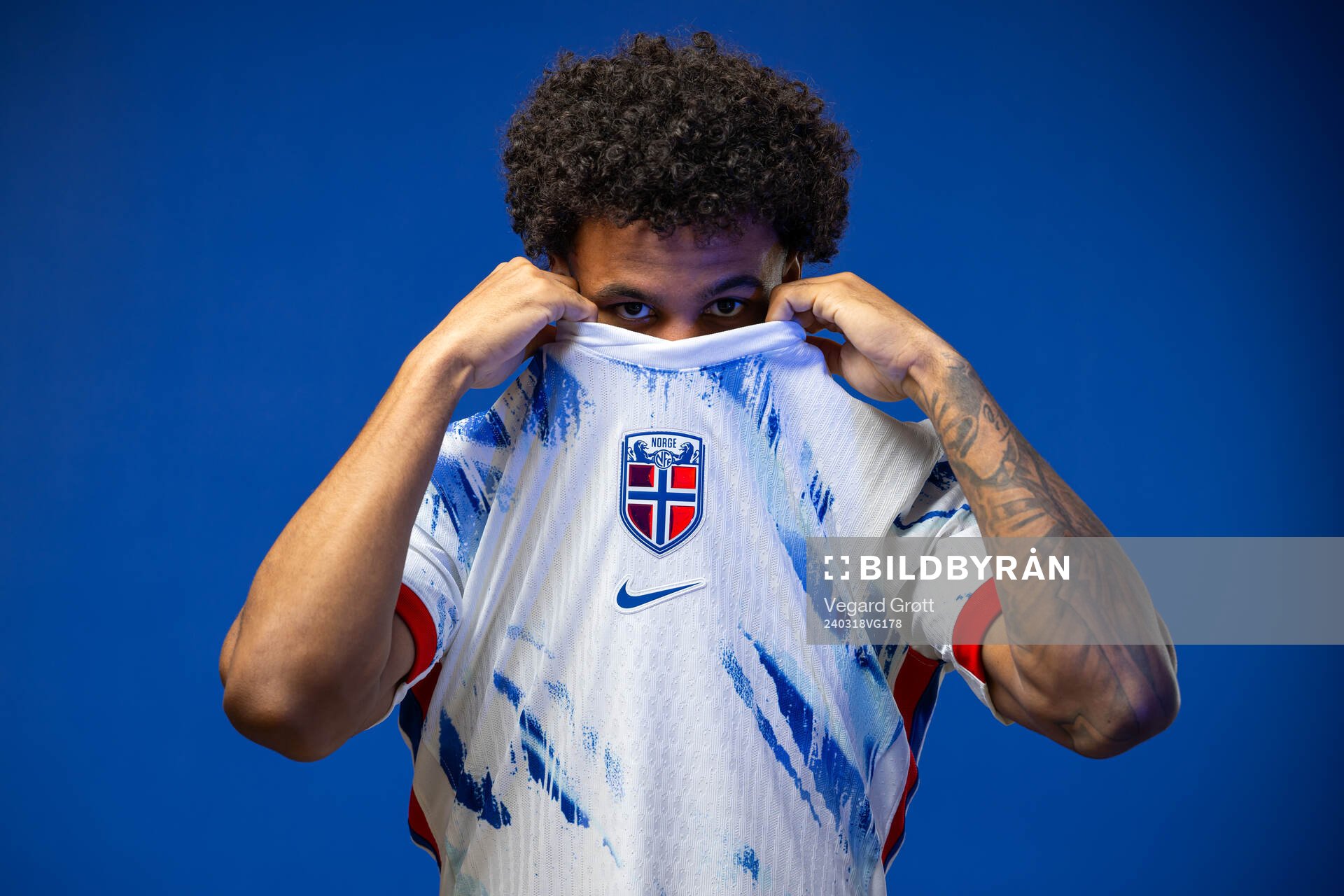 Oscar Bobb of the Norwegian national football team poses
