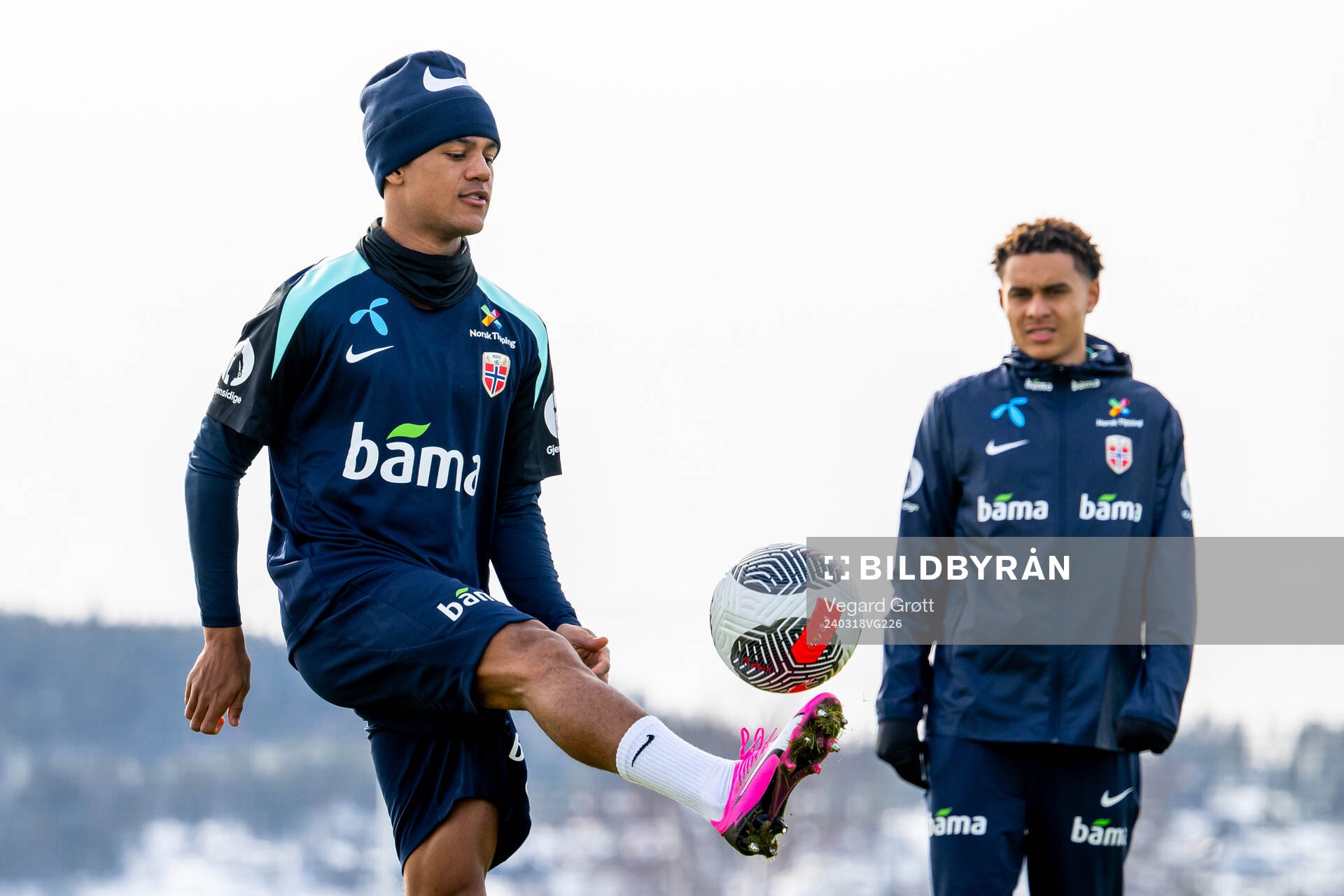 Oscar Bobb and Antonio Nusa of the Norwegian national
