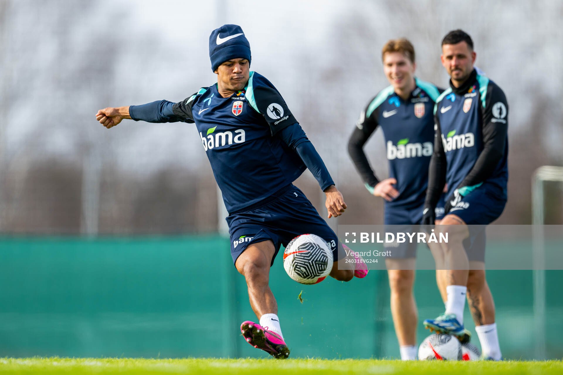 Oscar Bobb of the Norwegian national football team during a training session on March 18, 2024 in Lillestrøm. 