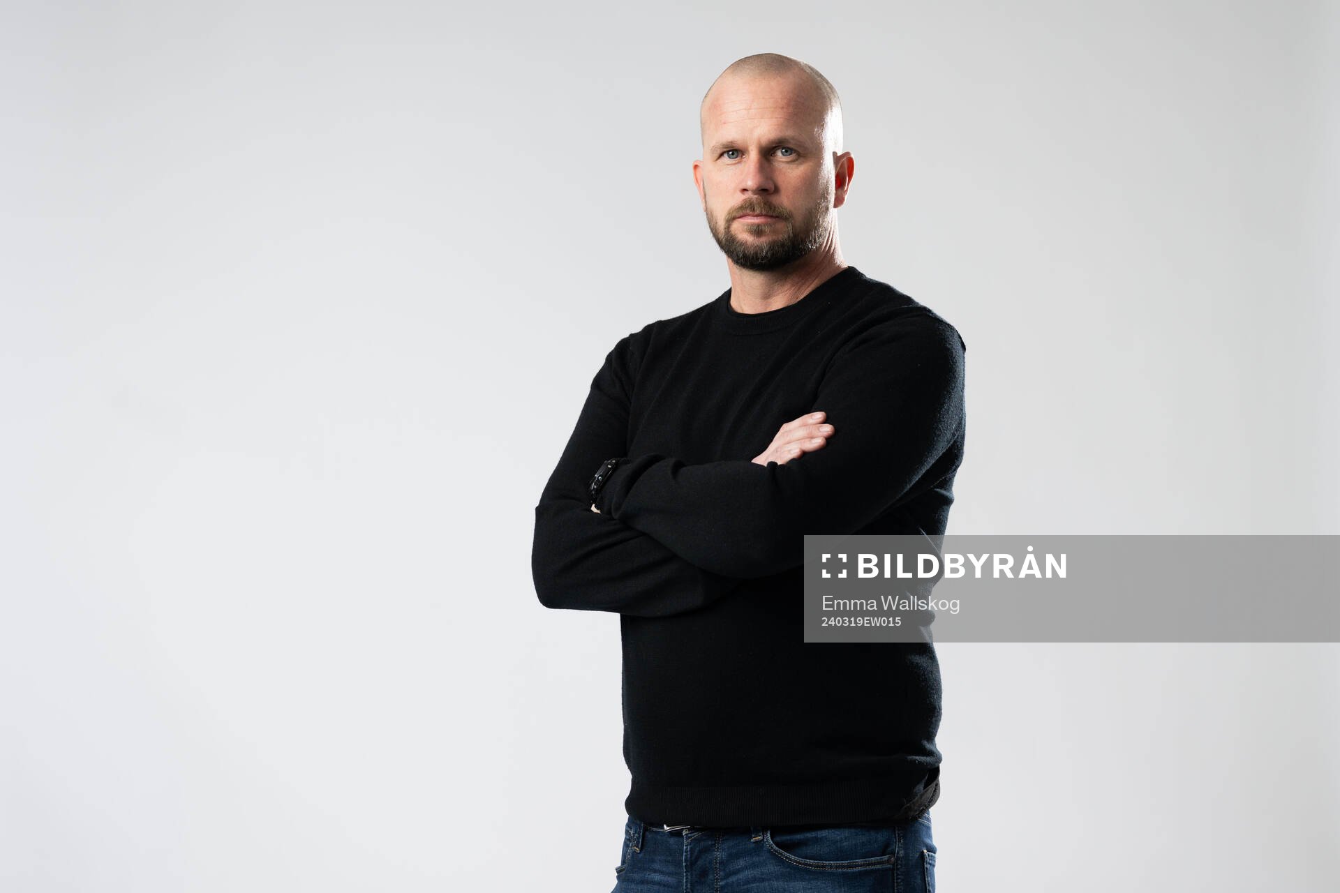 Tobias Linderoth, Varberg, poserar för ett porträtt under superettans upptaktsträff den 19 mars 2024 i Stockholm. 