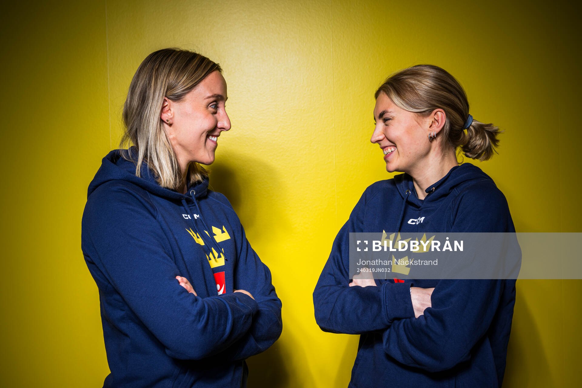 Player Hanna Olsson and Goaltender Ida Boman of Sweden’s