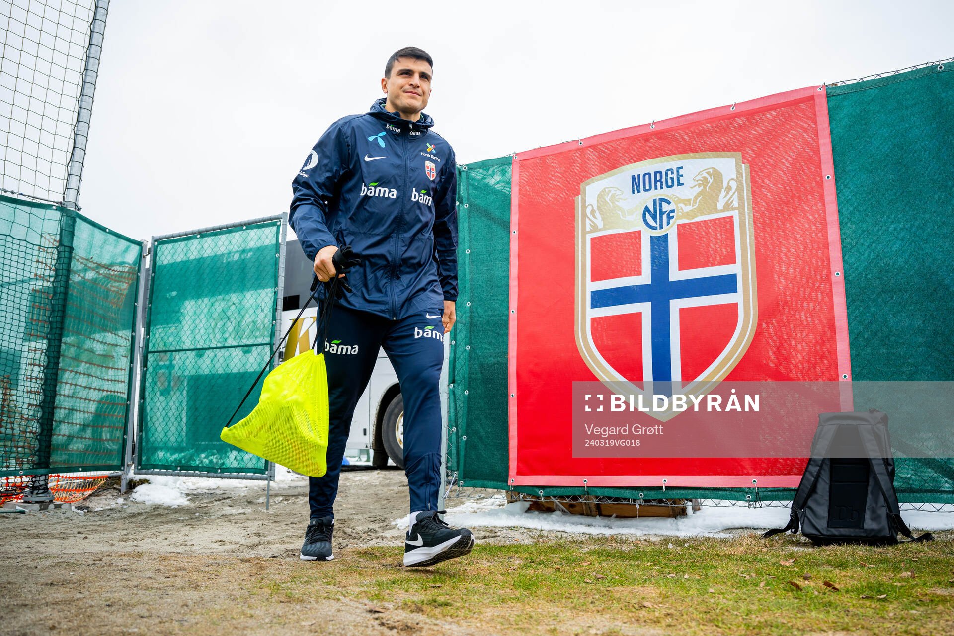 Mohamed Elyounoussi of the Norwegian national football team ahead of a training session on March 19, 2024 in Lillestrøm.