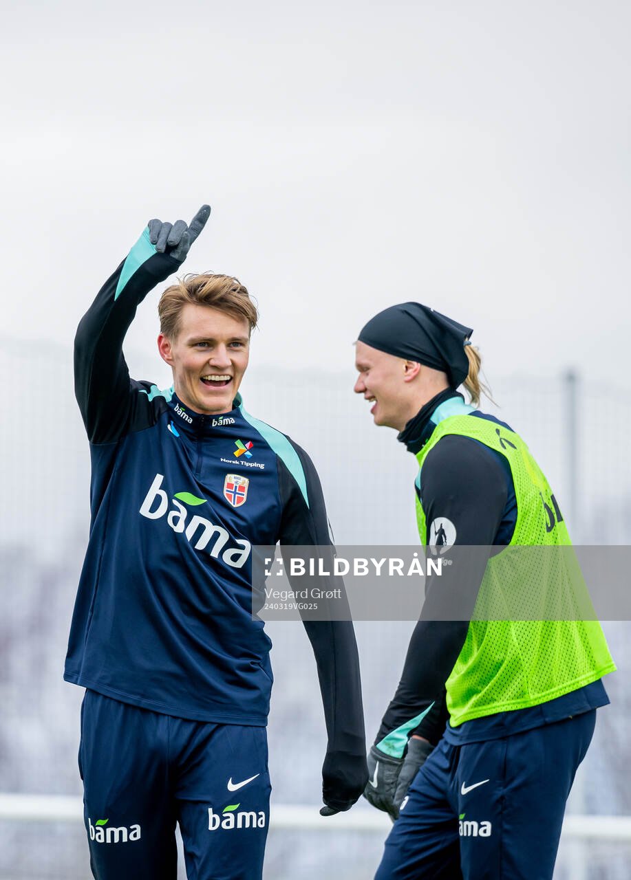 Martin Ødegaard and Erling Braut Haaland of the Norwegian