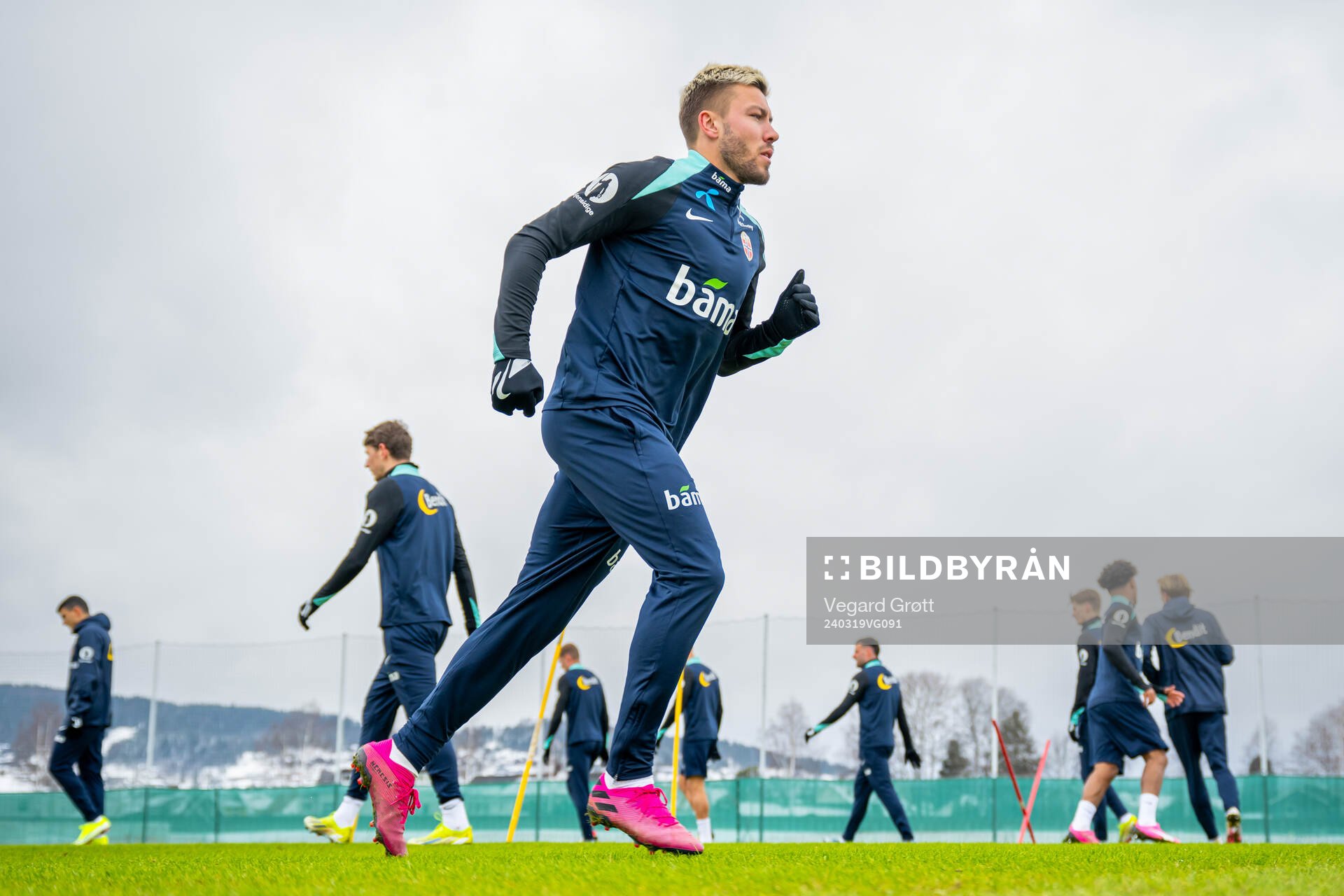 Fredrik André Bjørkan of the Norwegian national football team during a training session on March 19, 2024 in Lillestrøm.
