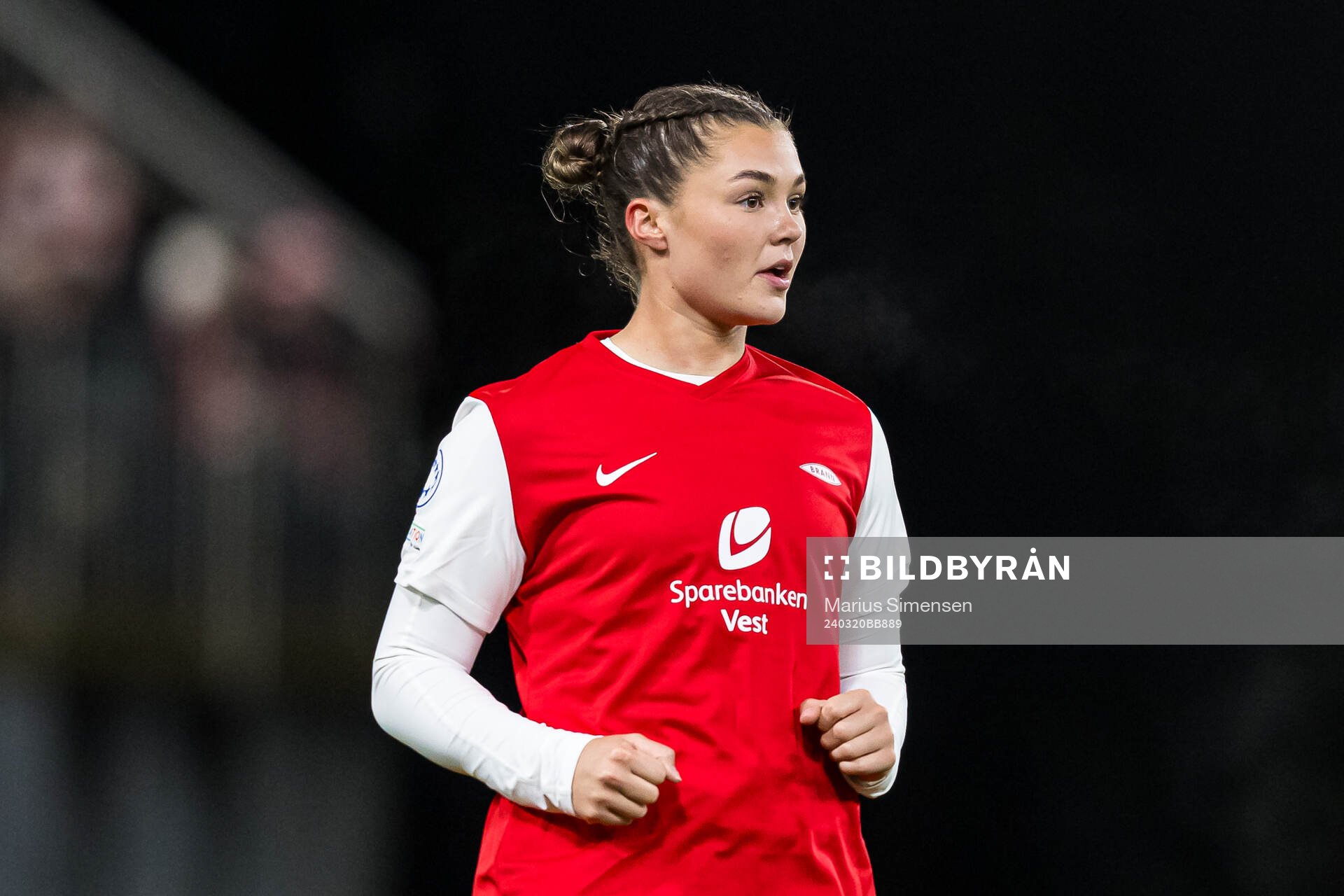 Anna Aahjem of Brann during the UEFA Women's Champions League quarterfinal football match between Brann and Barcelona on March 20, 2024 in Bergen.