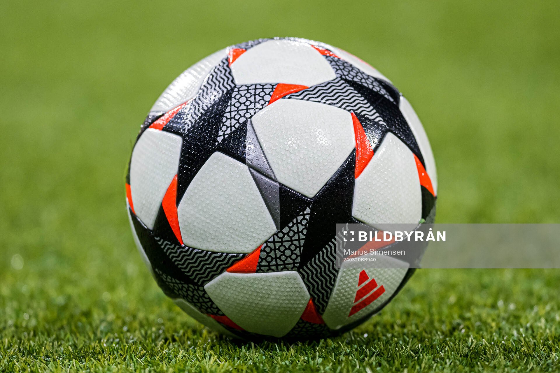 The matchball ahead of the UEFA Women's Champions League quarterfinal football match between Brann and Barcelona on March 20, 2024 in Bergen.