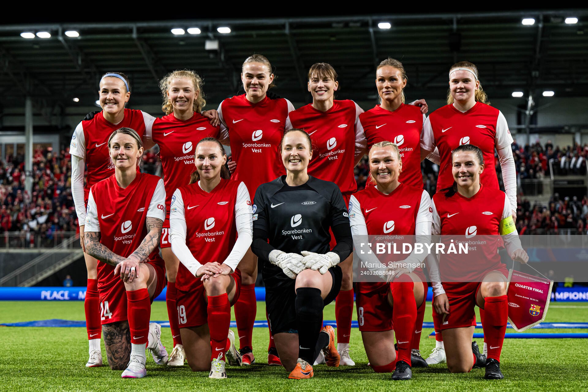 The starting eleven of Brann, from the top left; Joanna