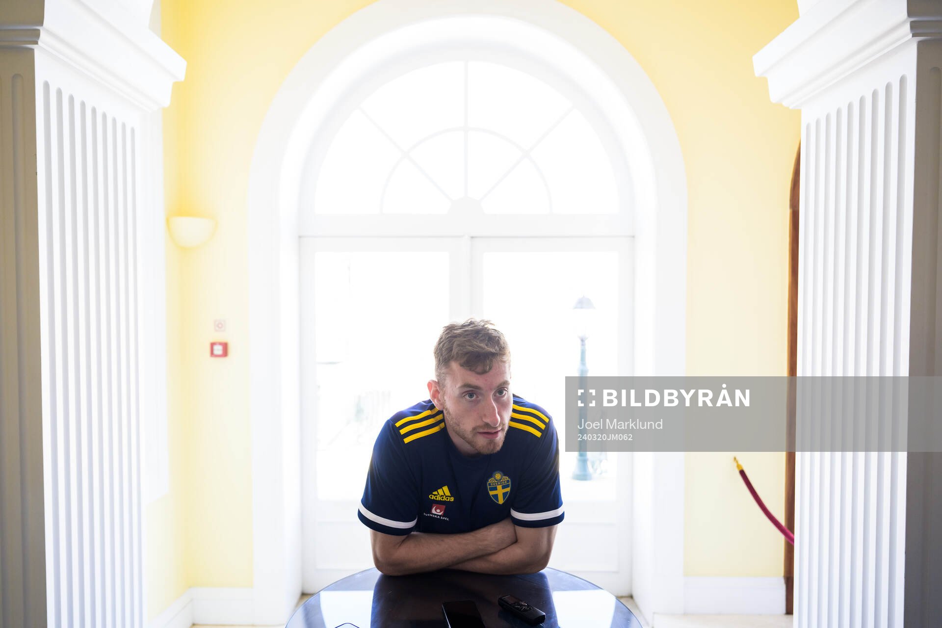 Dejan Kulusevski of the Swedish men's national football team during a mixed zone session on March 20, 2024 in Porto. 