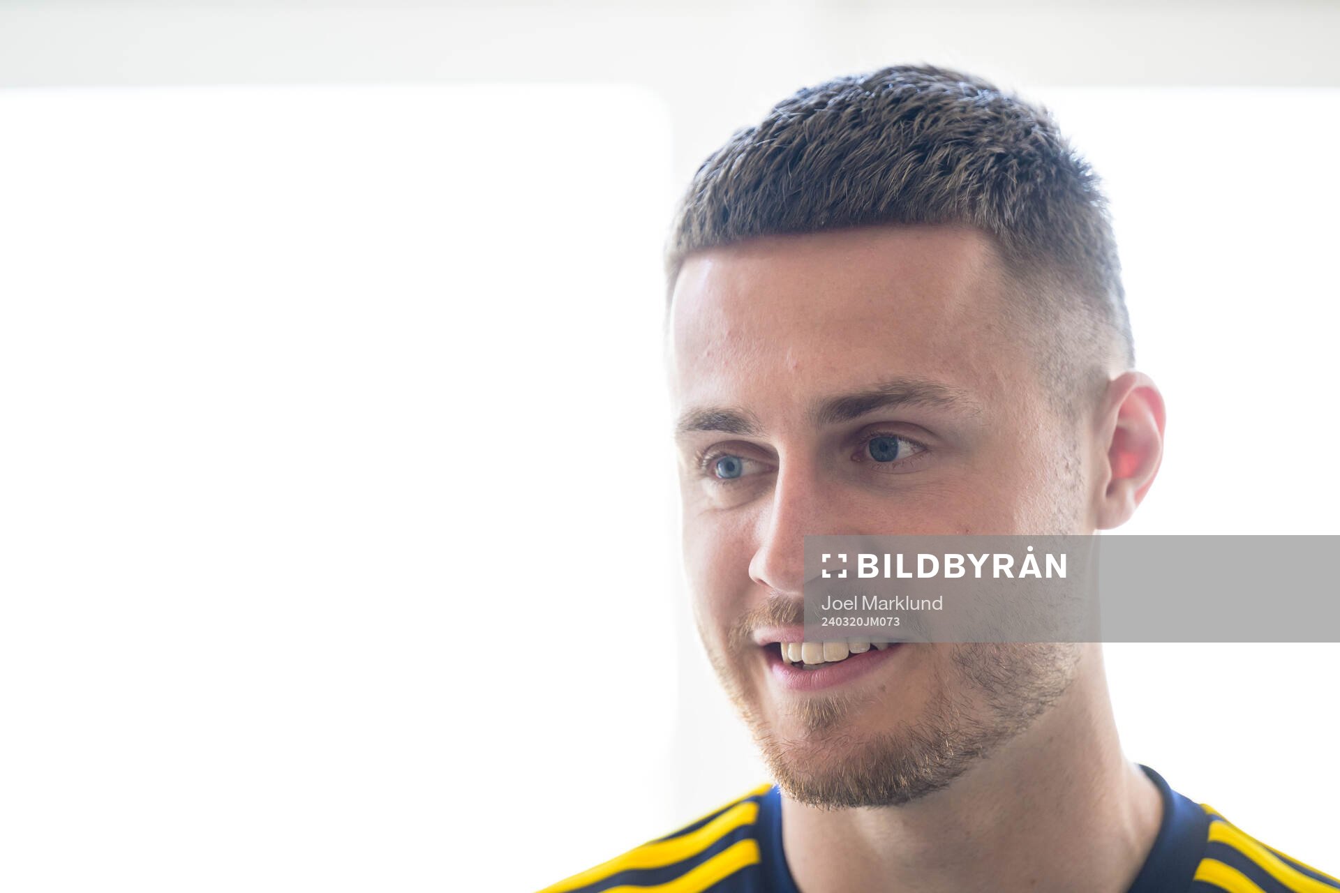 Mattias Svanberg of the Swedish men's national football team during a mixed zone session on March 20, 2024 in Porto. 