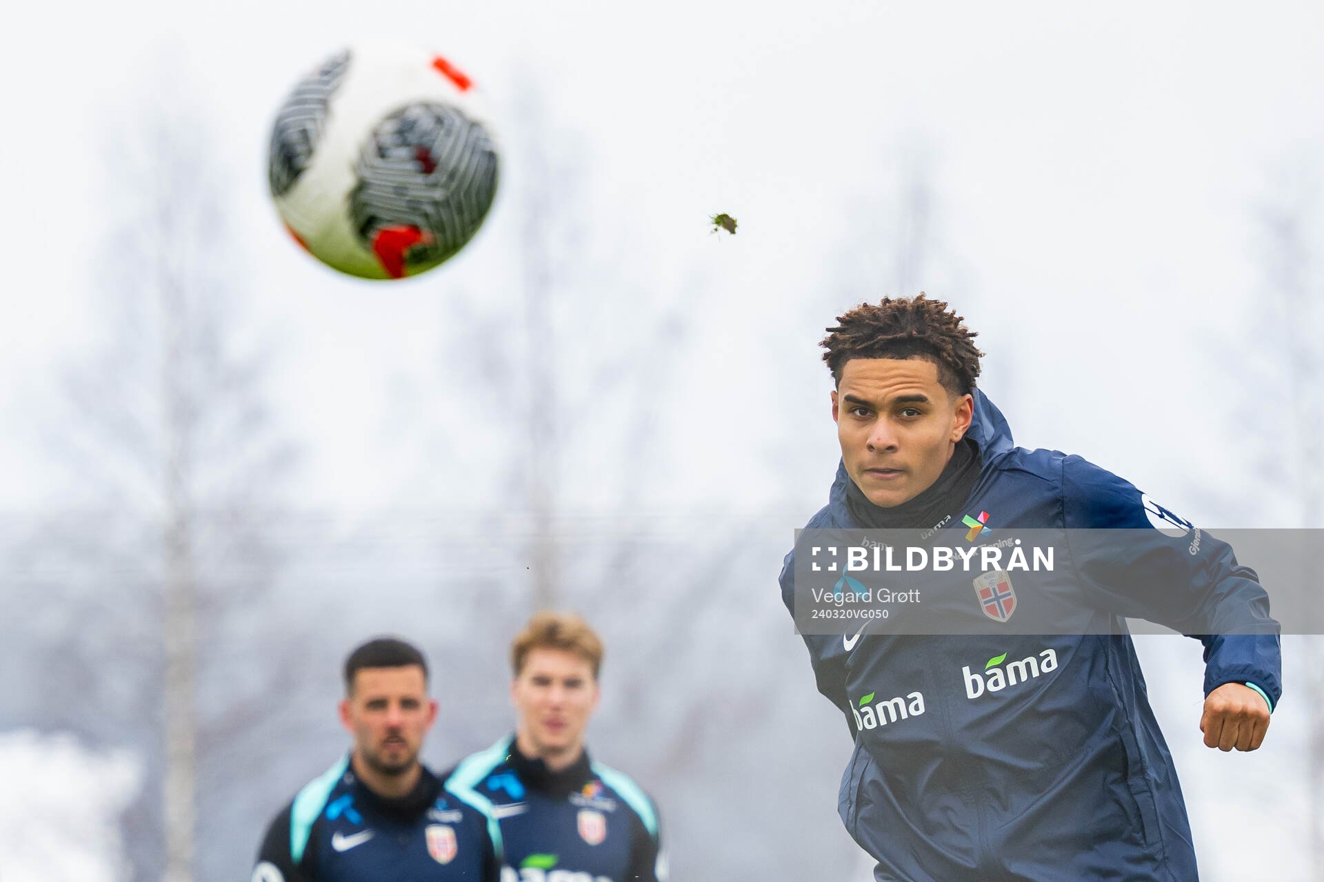 Antonio Nusa of the Norwegian national football team during a training session on March 20, 2024 in Lillestrøm.