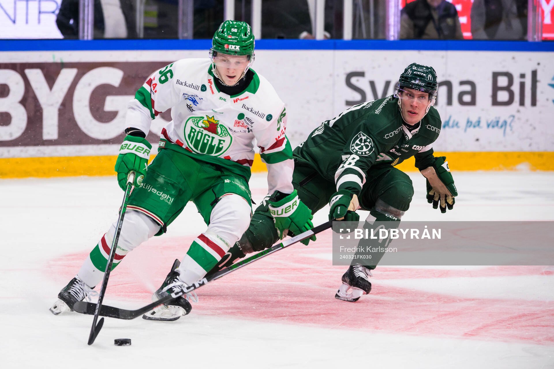 Rögles Adam Engström och Färjestads Mattias Göransson