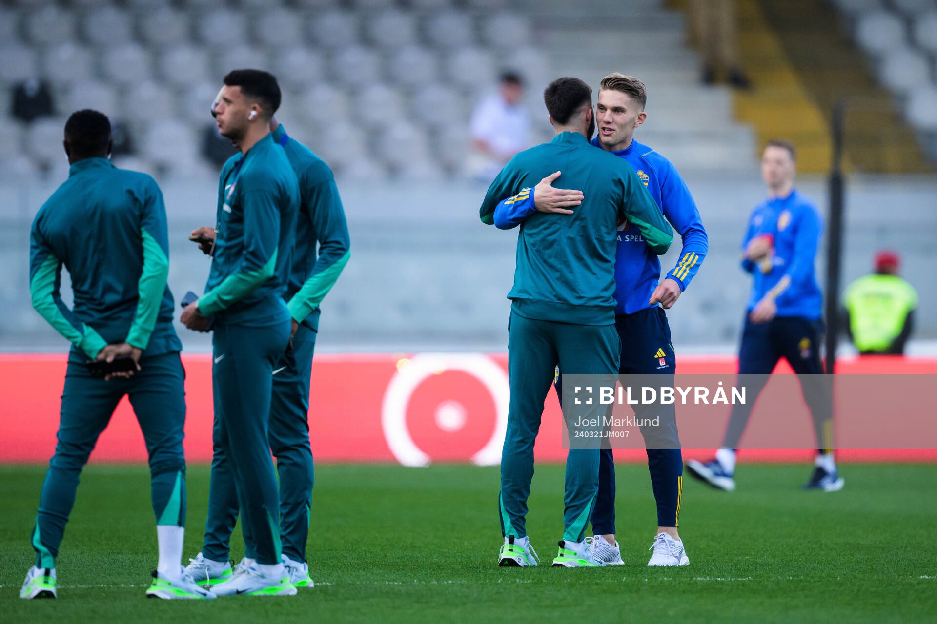 Viktor Gyökeres of Sweden greets a Portuguese player